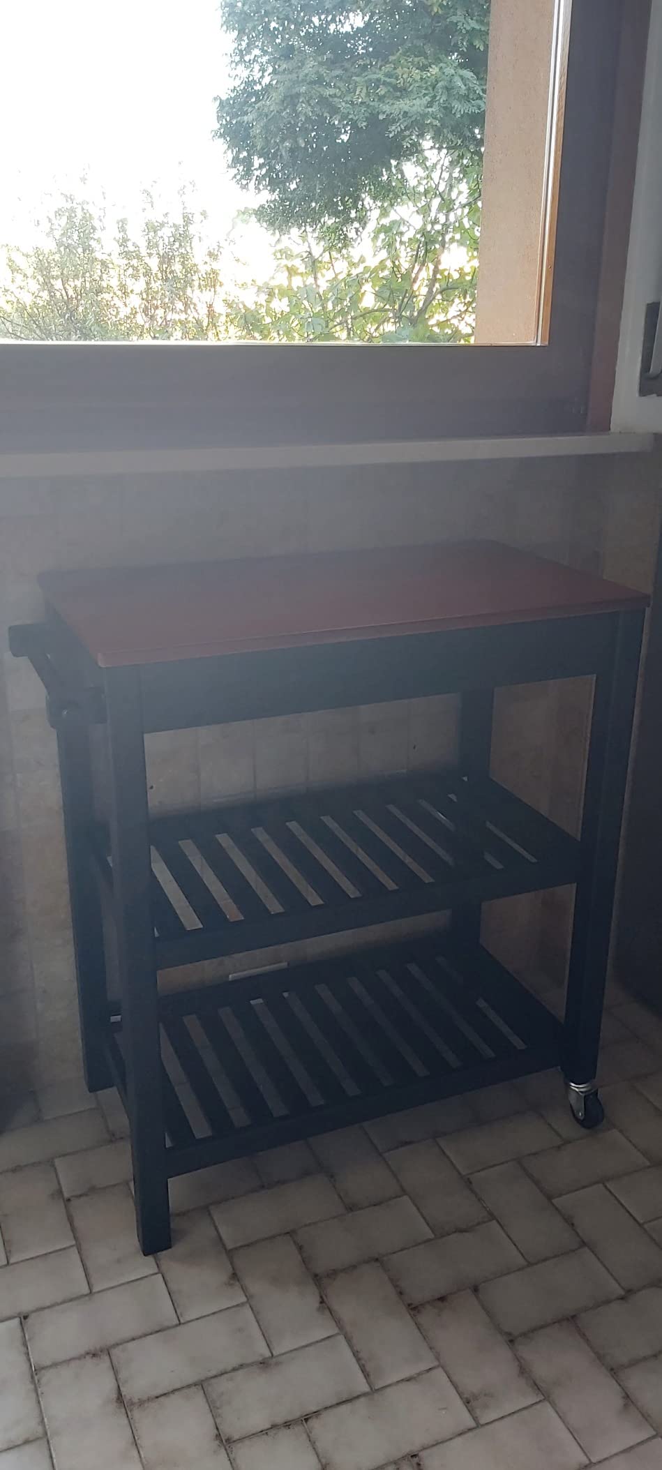 AmazonBasics Carrello Cucina con Ruote Ciliegio e Nero