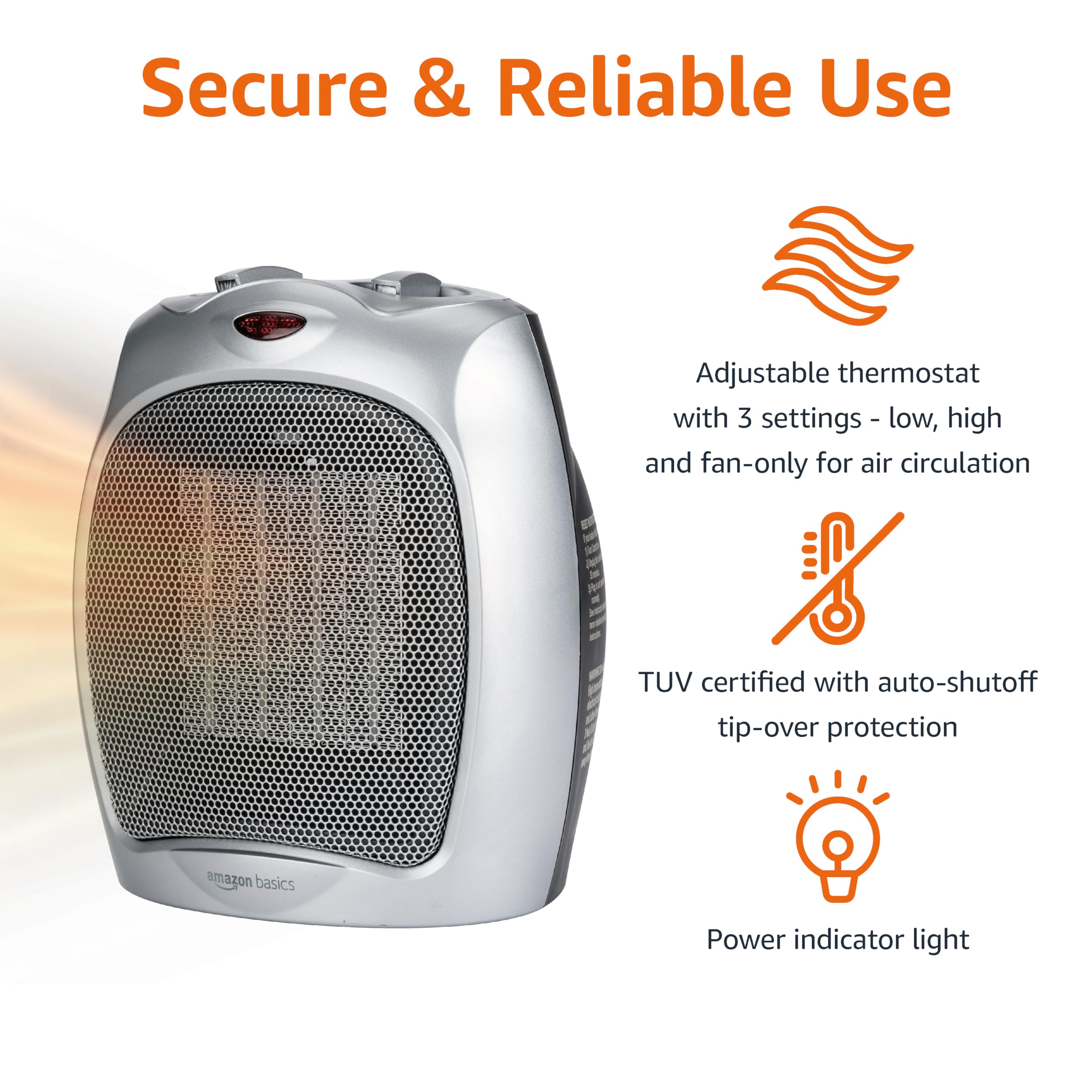 AmazonBasics Stufetta Elettrica 1500W Protezione Ribaltamento