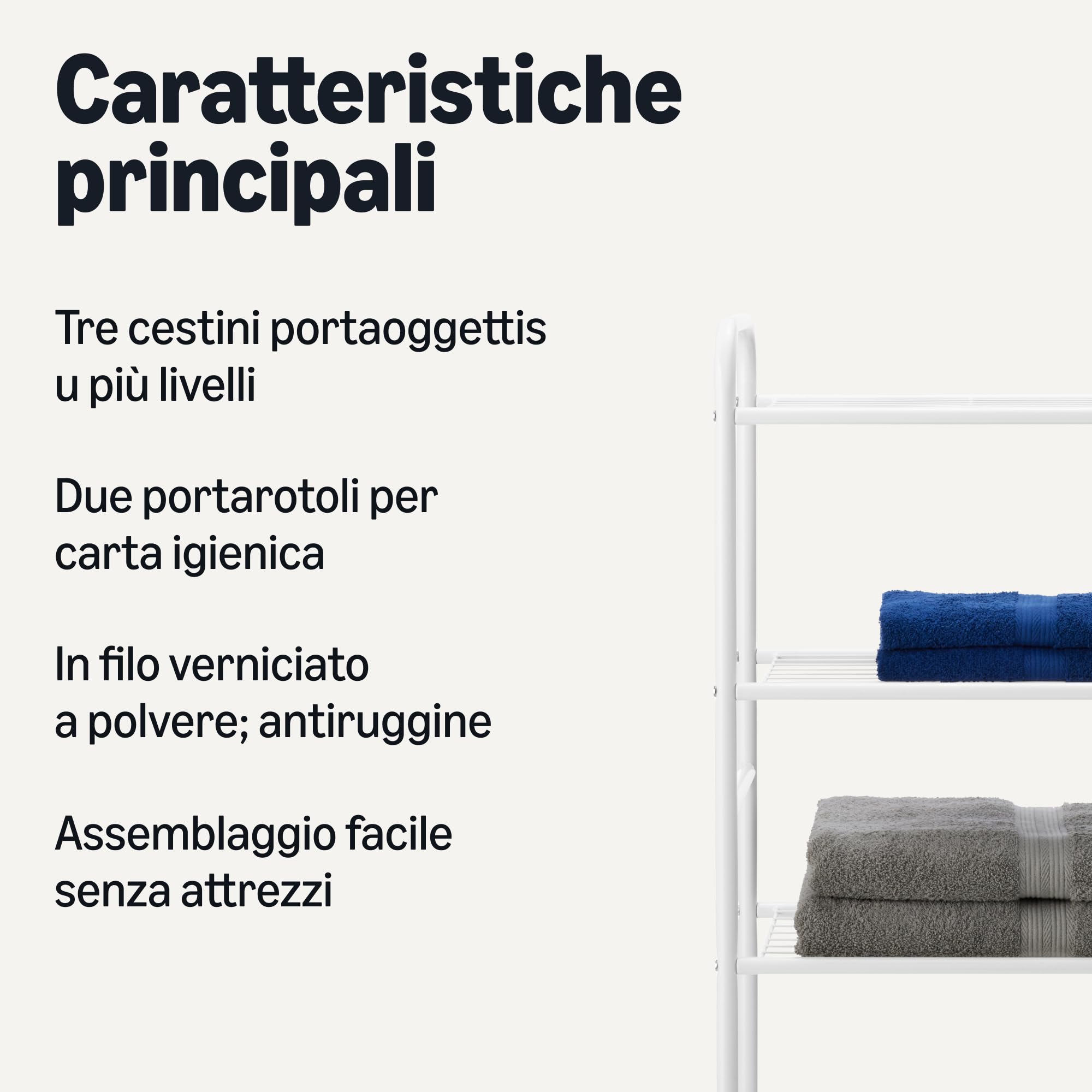 Amazon Basics organizer bagno 3 ripiani sopra WC bianco