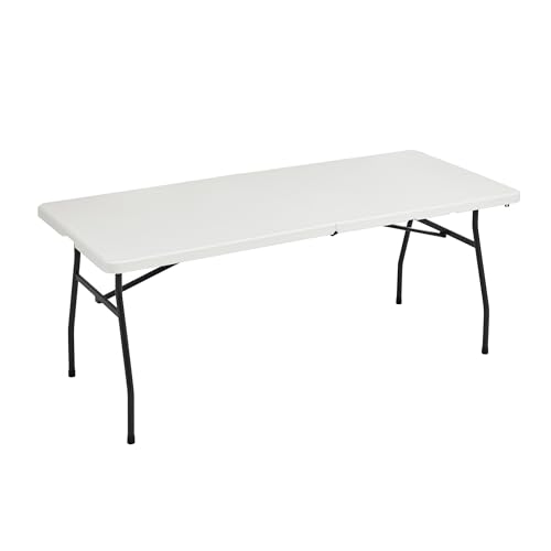 AmazonBasics Tavolo Pieghevole 182 cm Bianco con Maniglia