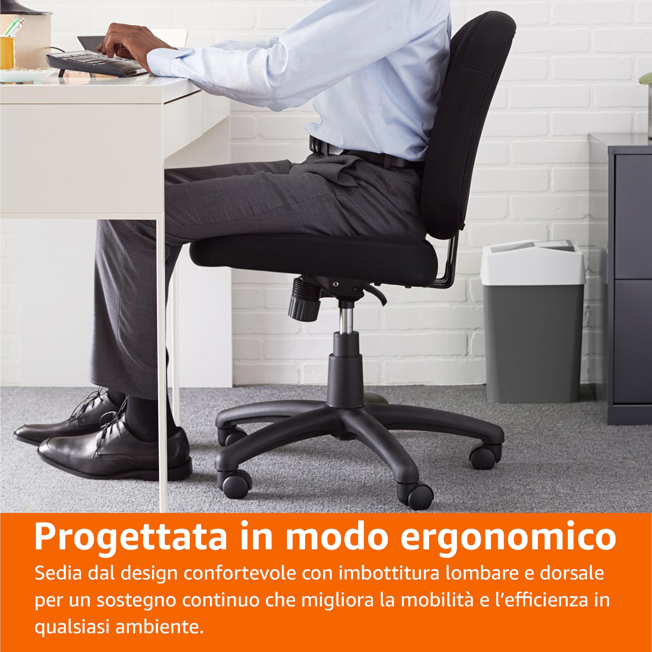 AmazonBasics Sedia Ufficio Ergonomica Nera Altezza Regolabile