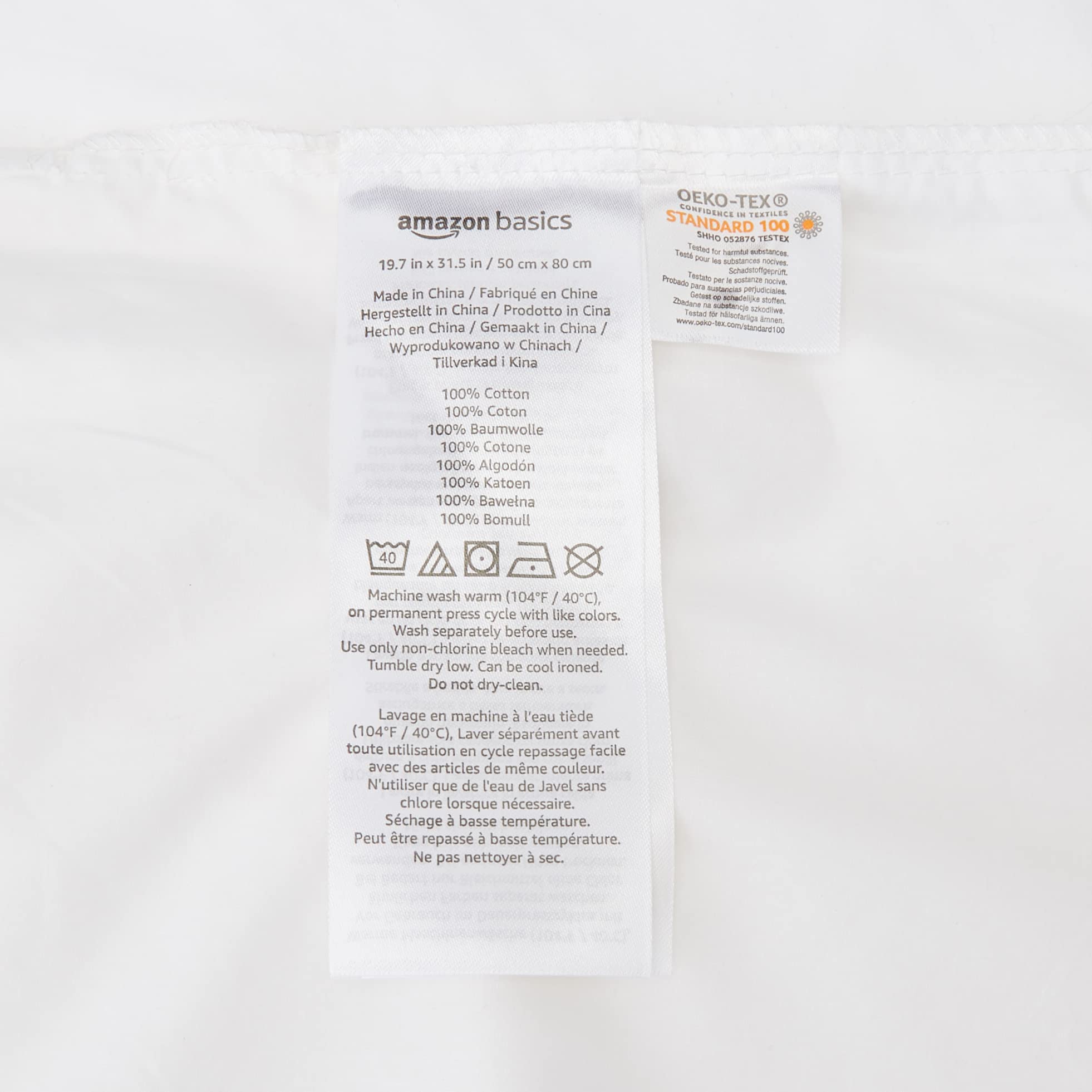 AmazonBasics Federe Cuscino 50x80 Cotone Bianco 4 Pezzi