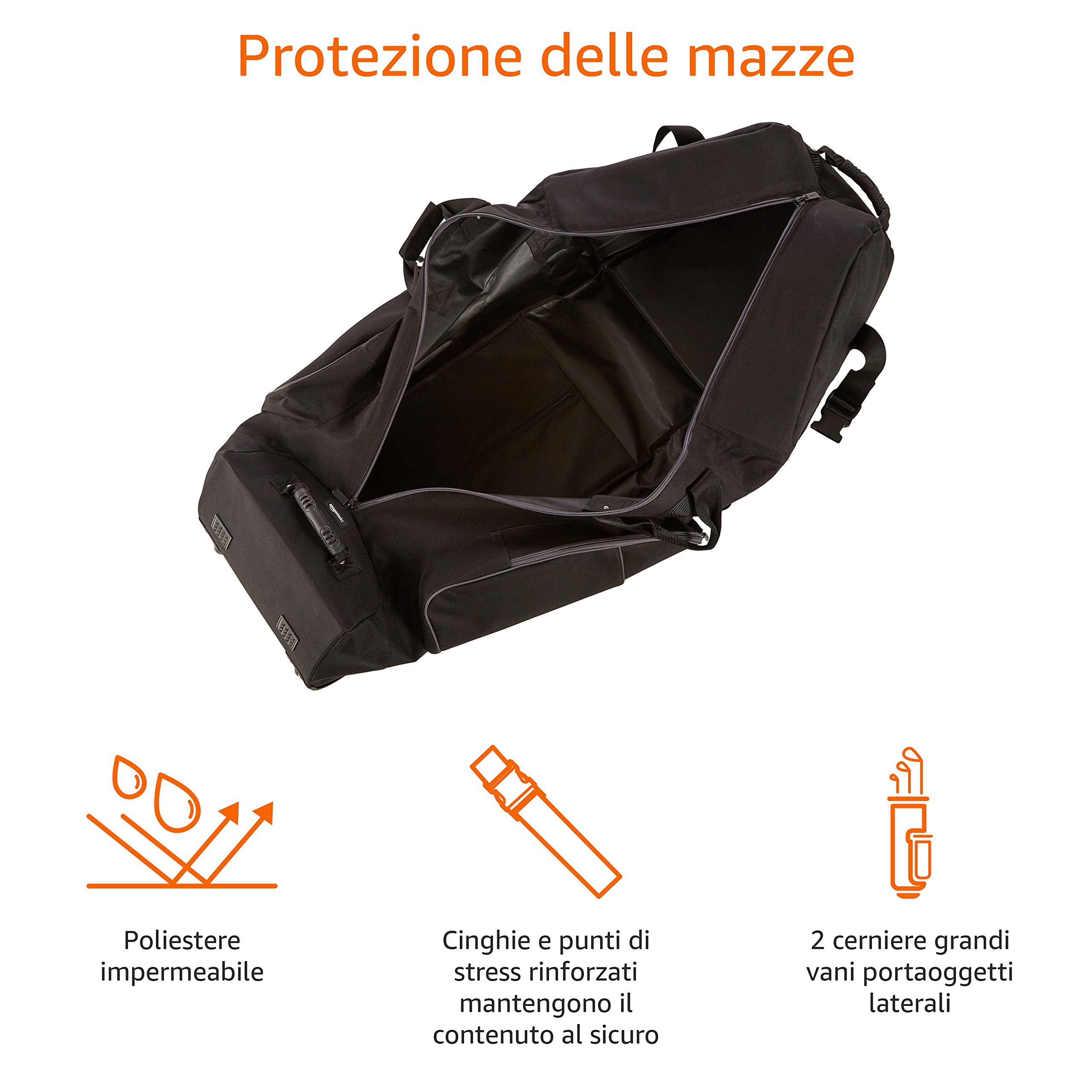 Amazon Basics Borsa golf da viaggio lati morbidi nera 127 cm