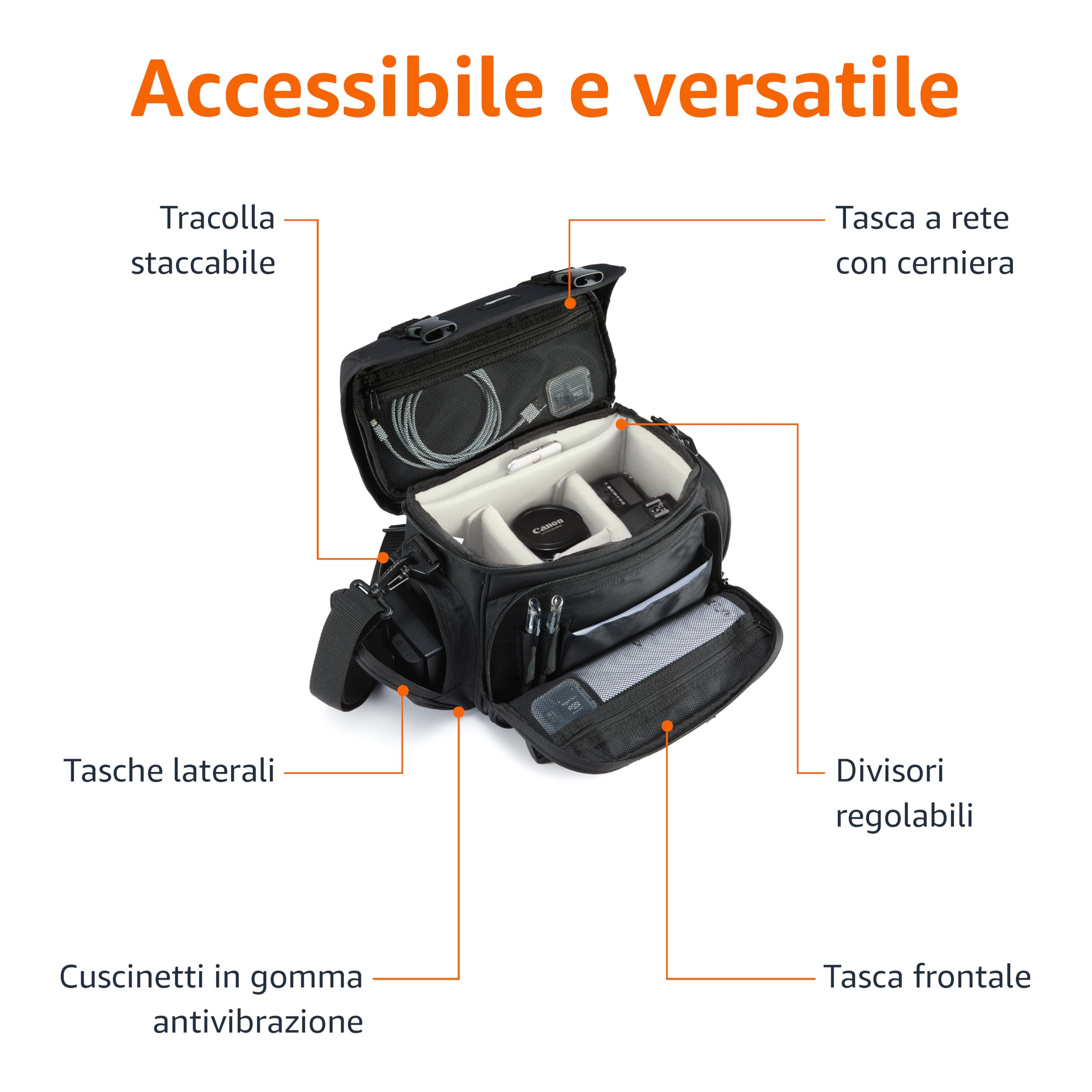 Amazon Basics Borsa Fotocamera SLR Grande Nero Grigio