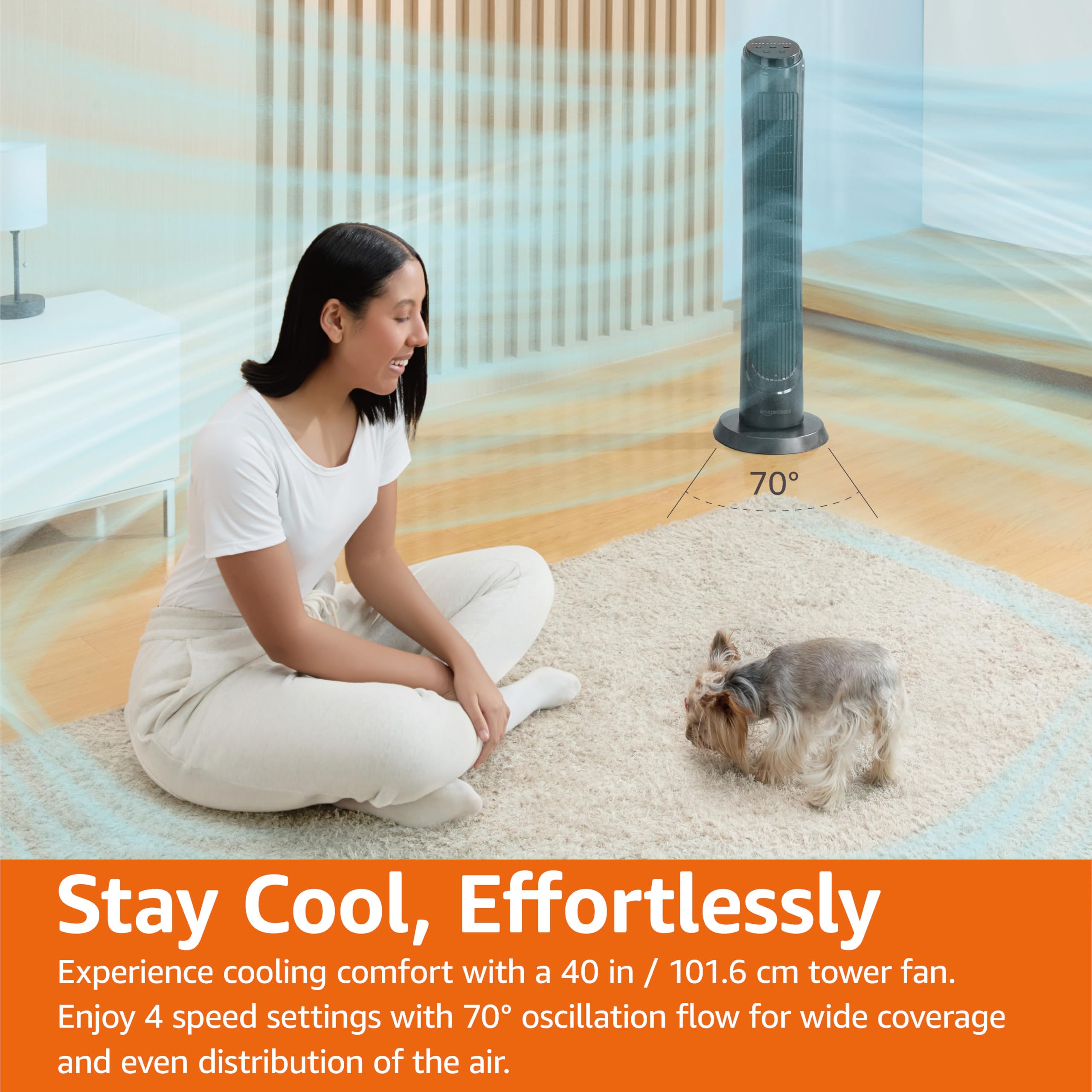 Amazon Basics ventilatore a torre 40 pollici telecomando 4 velocità