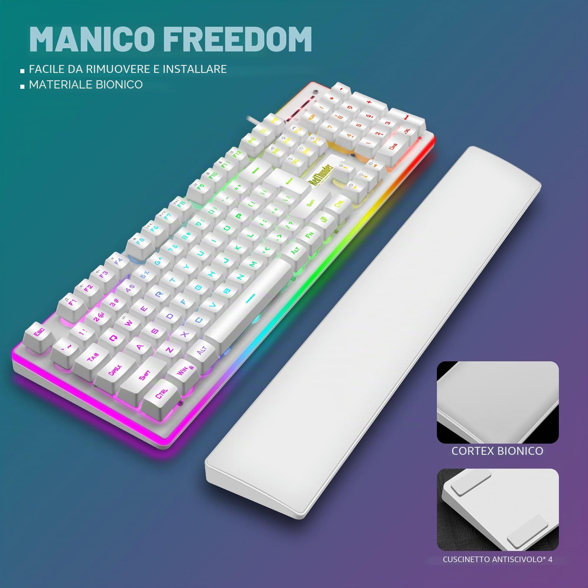 RedThunder K10 Combo Tastiera e Mouse Cablati Bianchi RGB