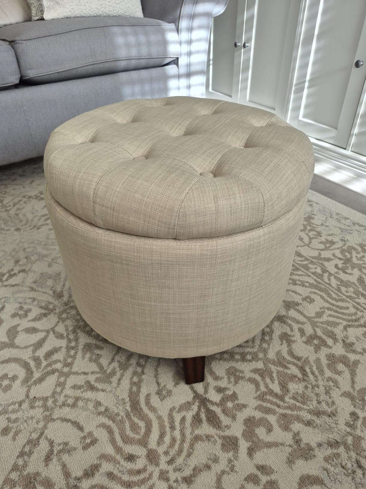Amazon Basics Sgabello Imbottito Rotondo Beige Pouf Contenitore