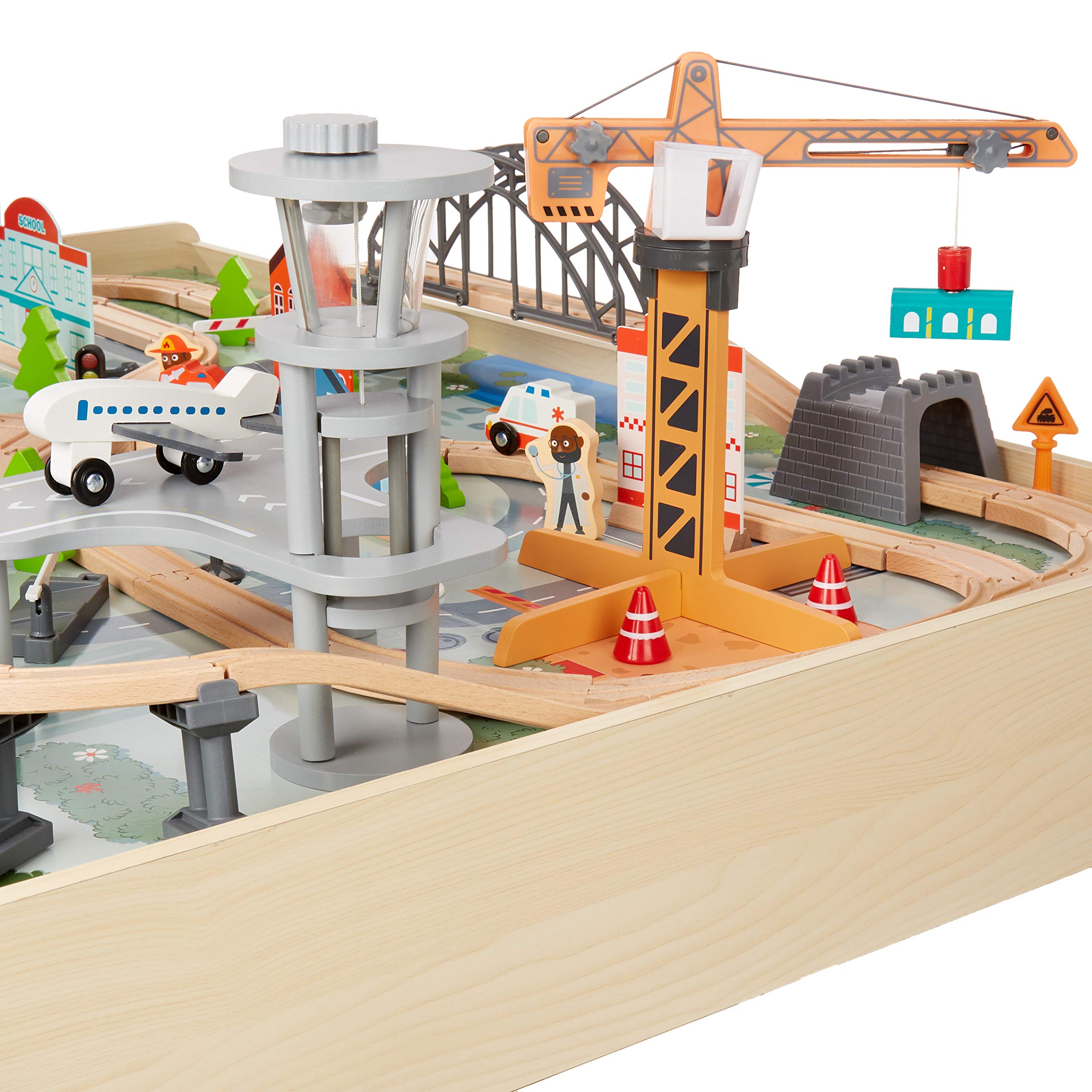 Amazon Basics Tavolo con Treno Giocattolo Legno 120 Pezzi