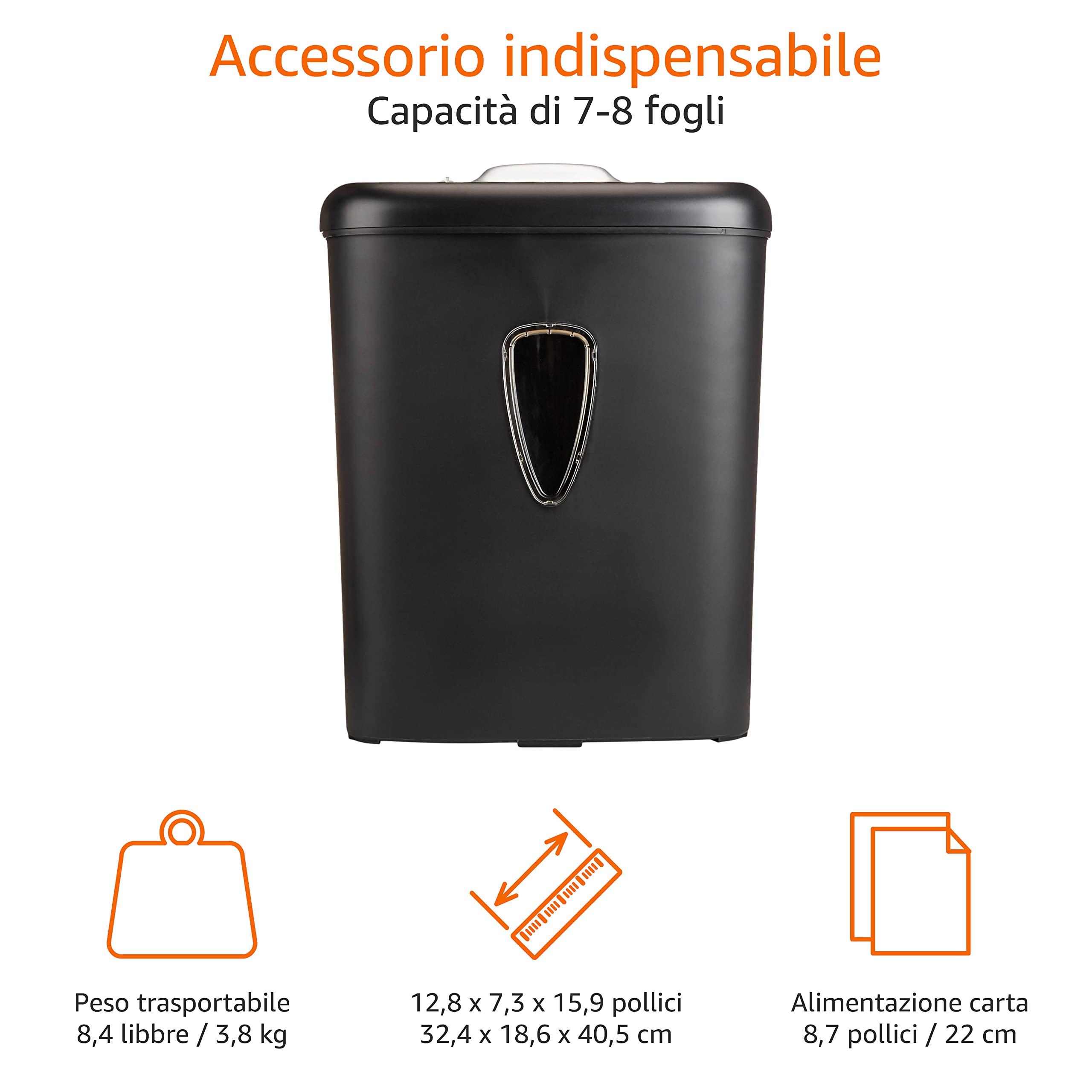 AmazonBasics Distruggidocumenti 7-8 fogli taglio a croce nero
