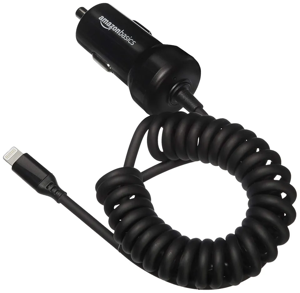 AmazonBasics Caricabatterie Auto Lightning 2,4A Nero 0,45m MFi