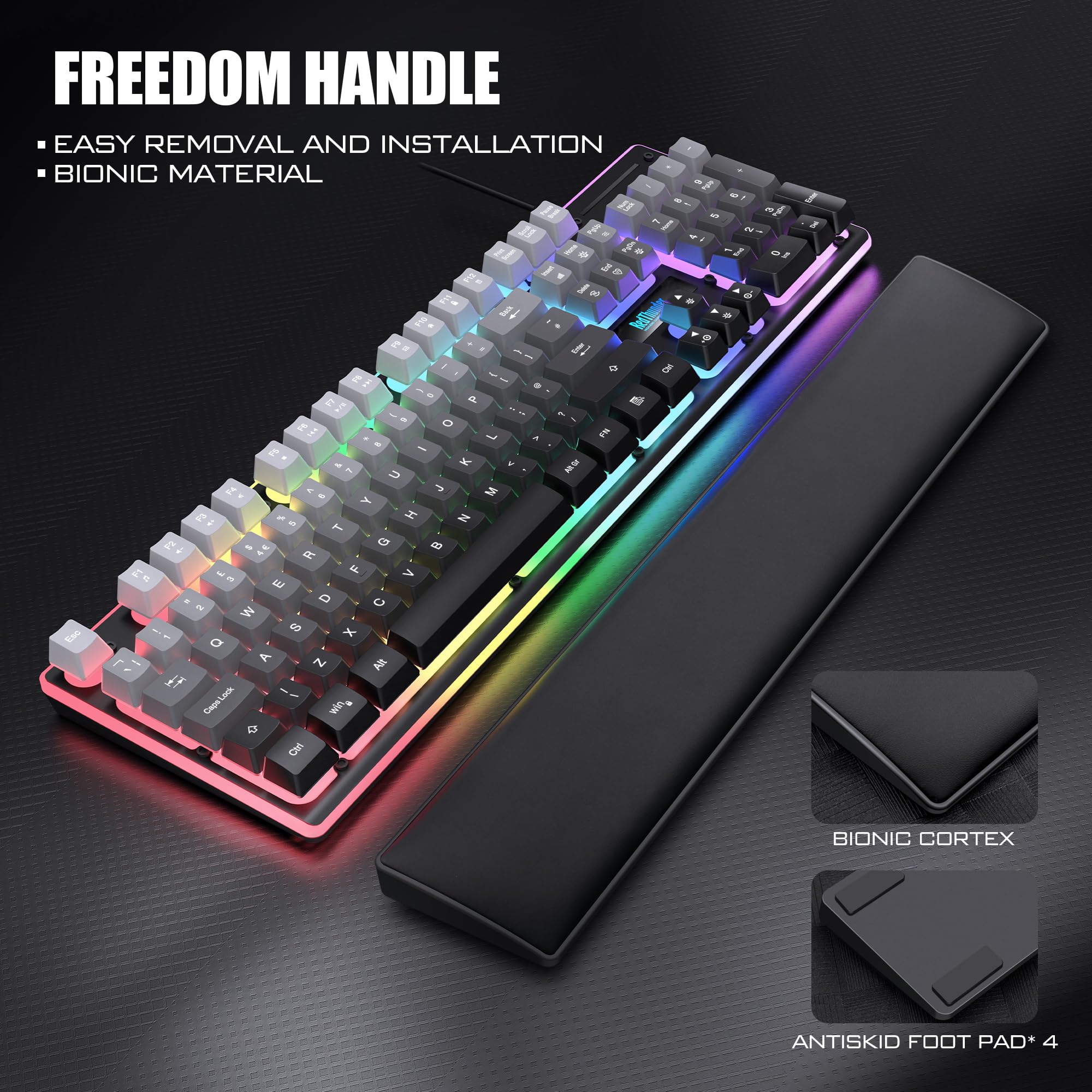 RedThunder K10 Kit Tastiera e Mouse Gaming Grigio Sfumato