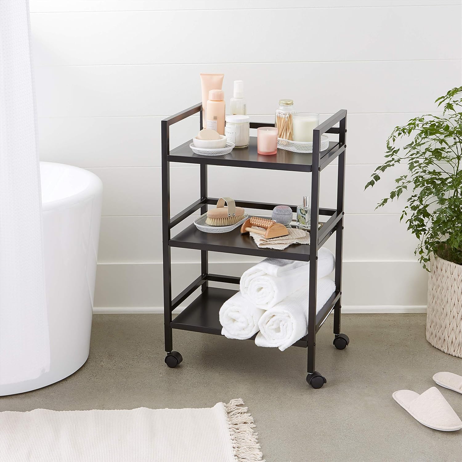 AmazonBasics Carrello 3 Ripiani Portaoggetti Metallo Nero Ruote