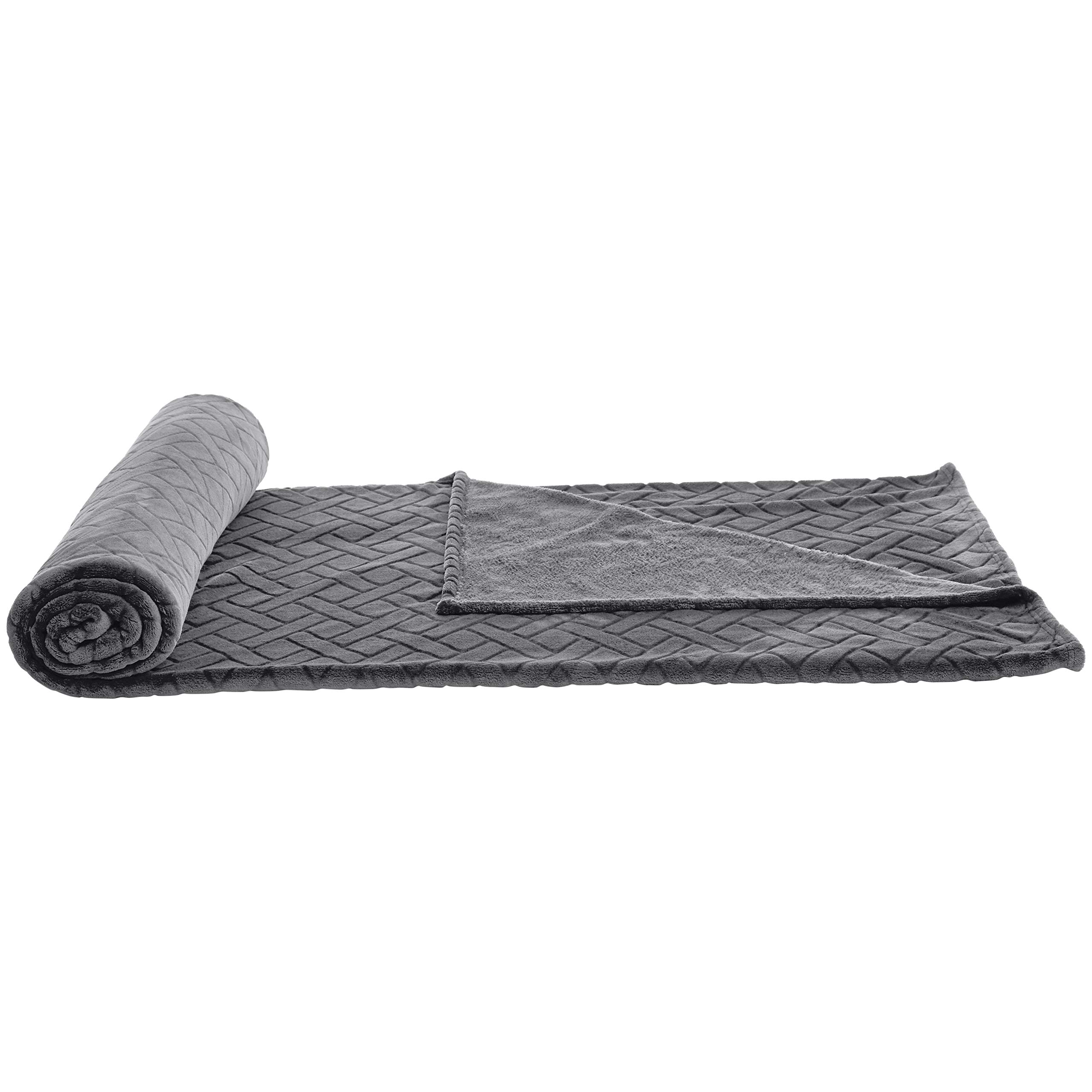 AmazonBasics Copriletto Plaid Pile Grigio 220x240 Morbido