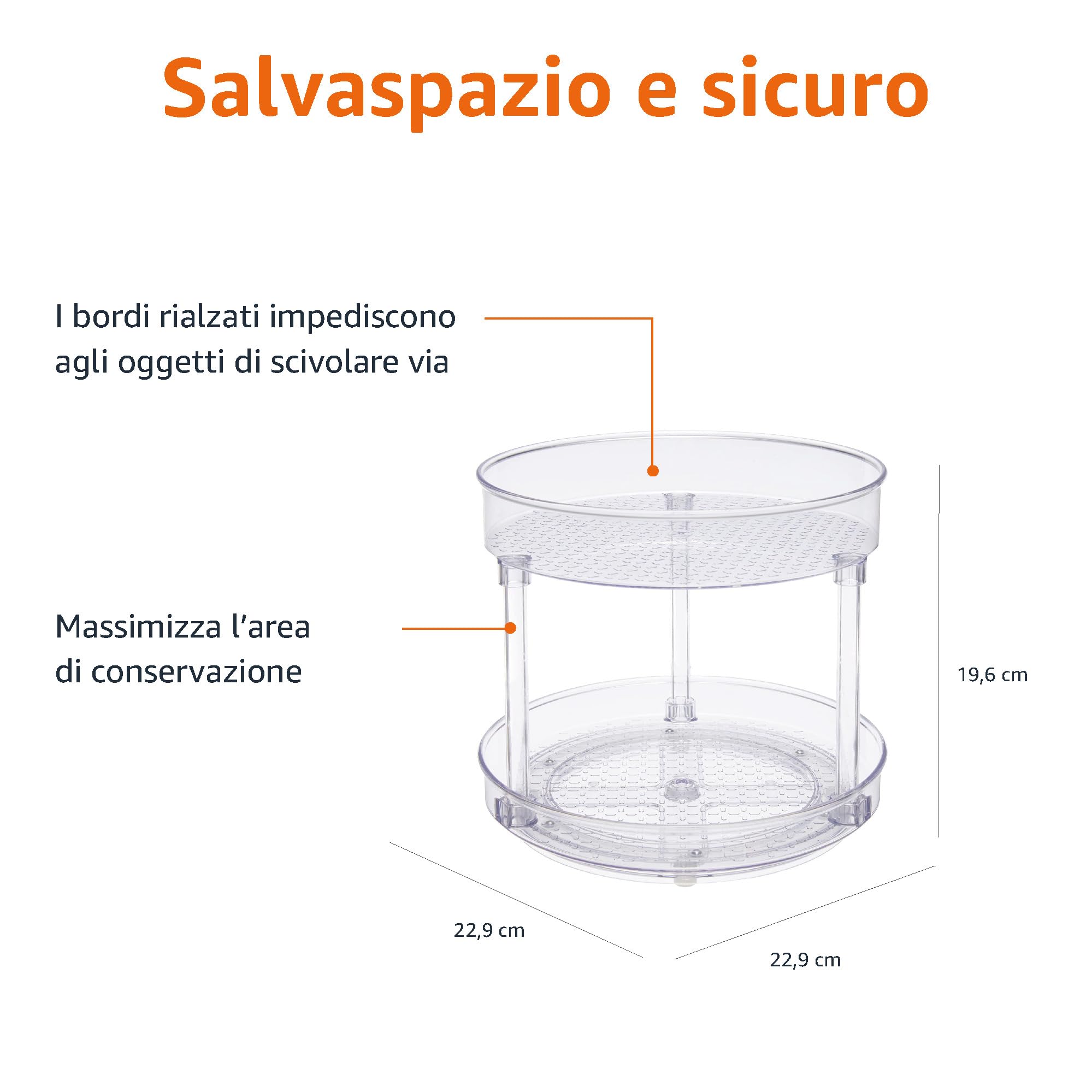 Amazon Basics Organizer Girevole 23 cm 2 Ripiani Trasparente