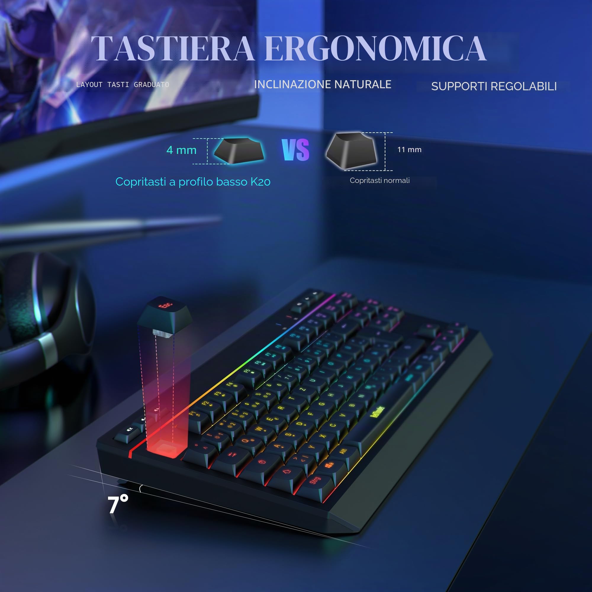 RedThunder Set Tastiera e Mouse Wireless Nero QWERTZ RGB