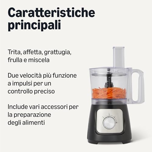 Amazon Basics Robot Cucina 800W Nero 2,4 L con Frullatore