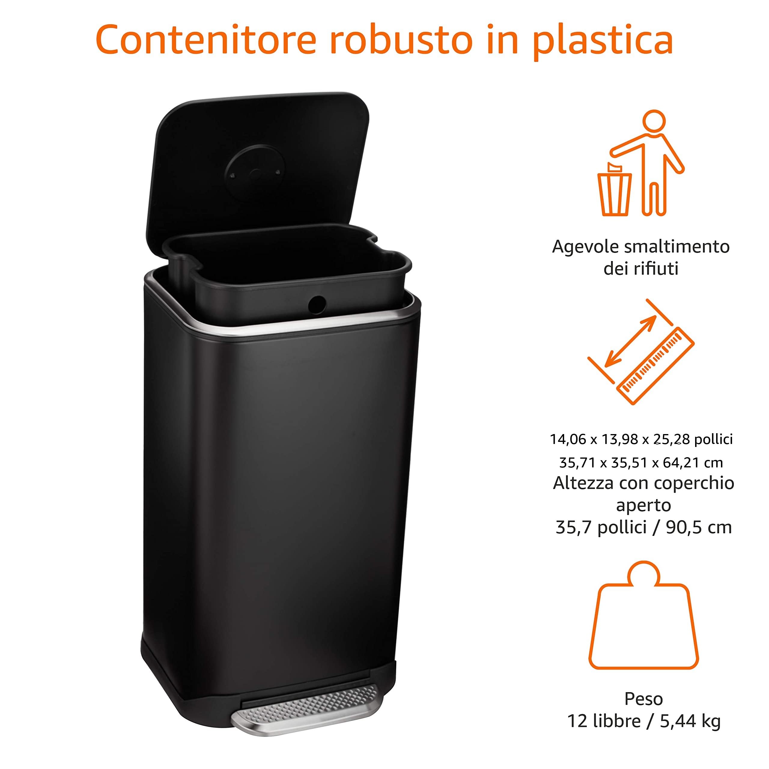 Amazon Basics Pattumiera a Pedale 32 L Nera Chiusura Morbida