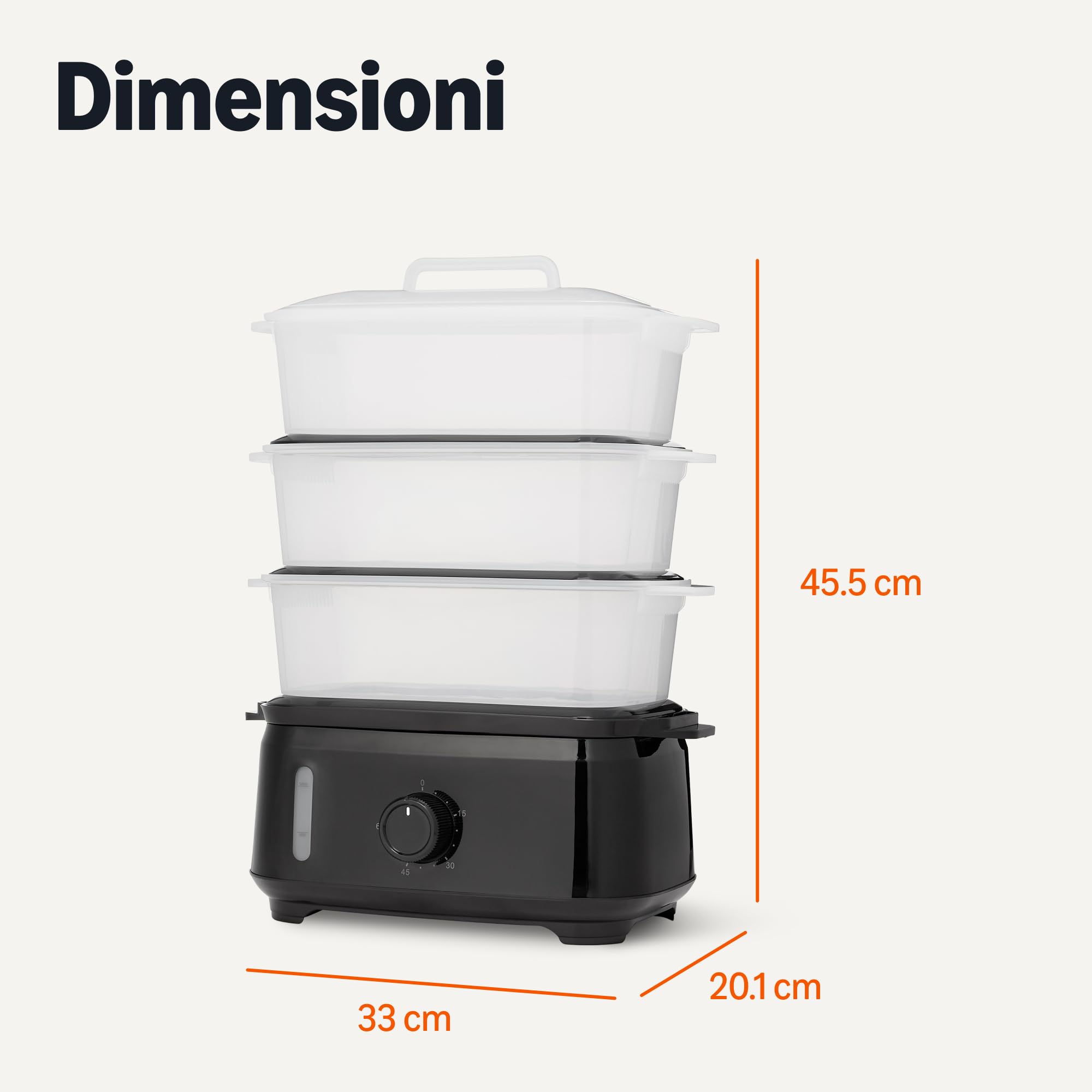 Amazon Basics Vaporiera Elettrica 9L 3 Livelli Nera 950W
