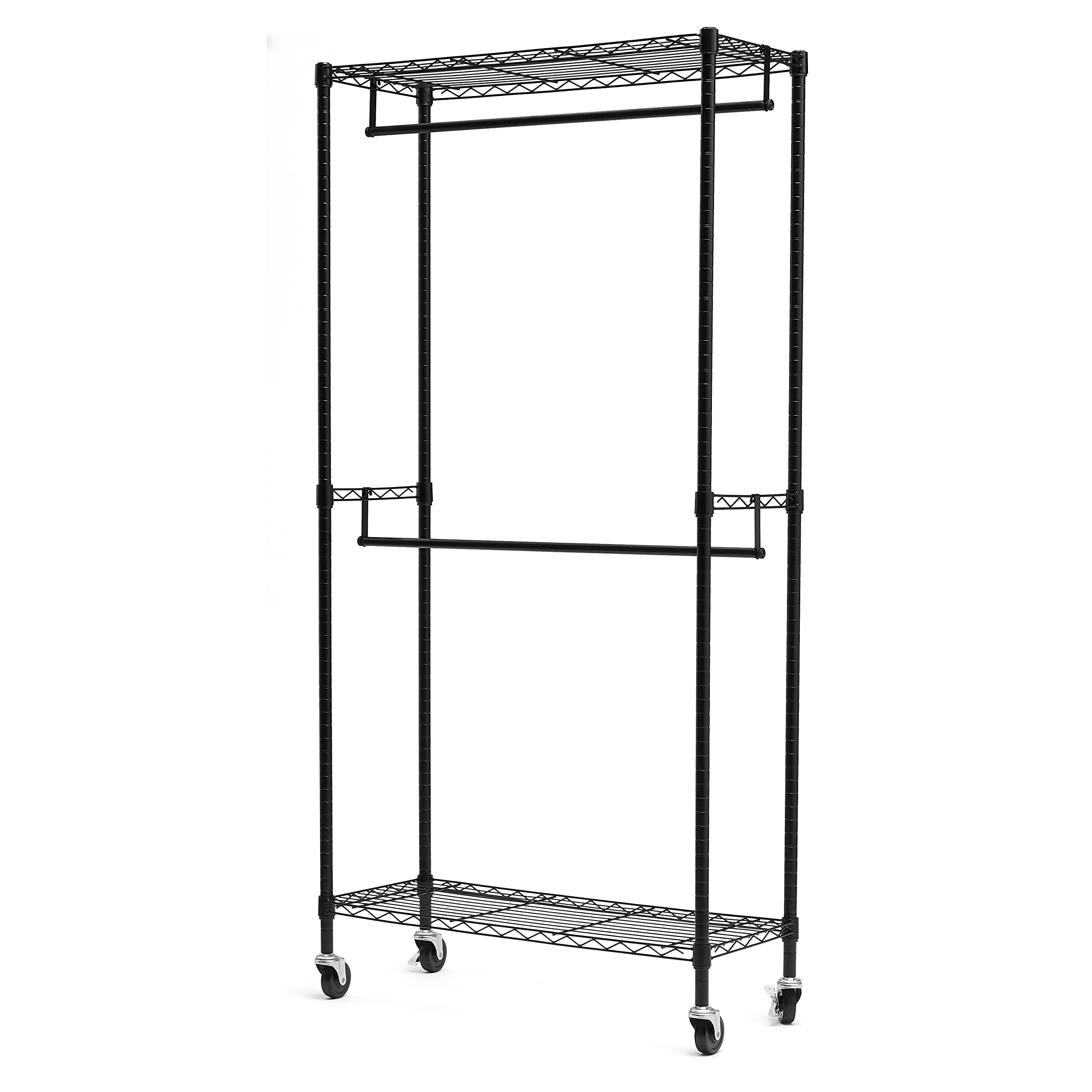 AmazonBasics Stand Appendiabiti Doppia Barra Nero con Rotelle