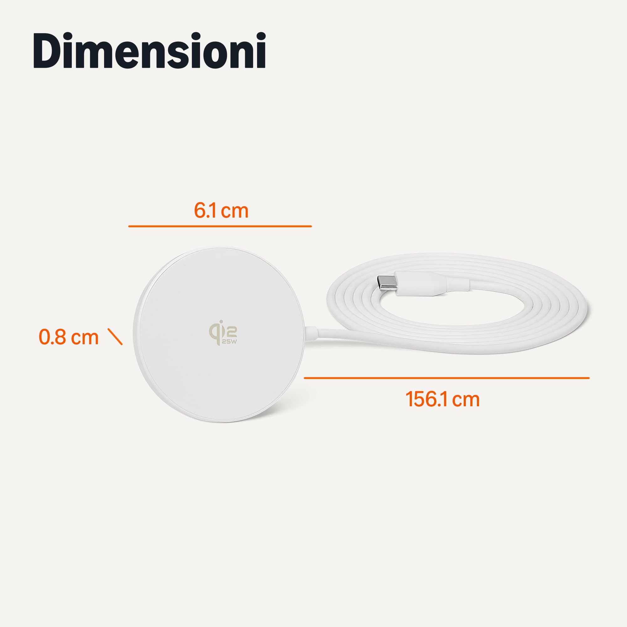 AmazonBasics Base Ricarica Wireless Qi2.2 25W Bianco Magnetico