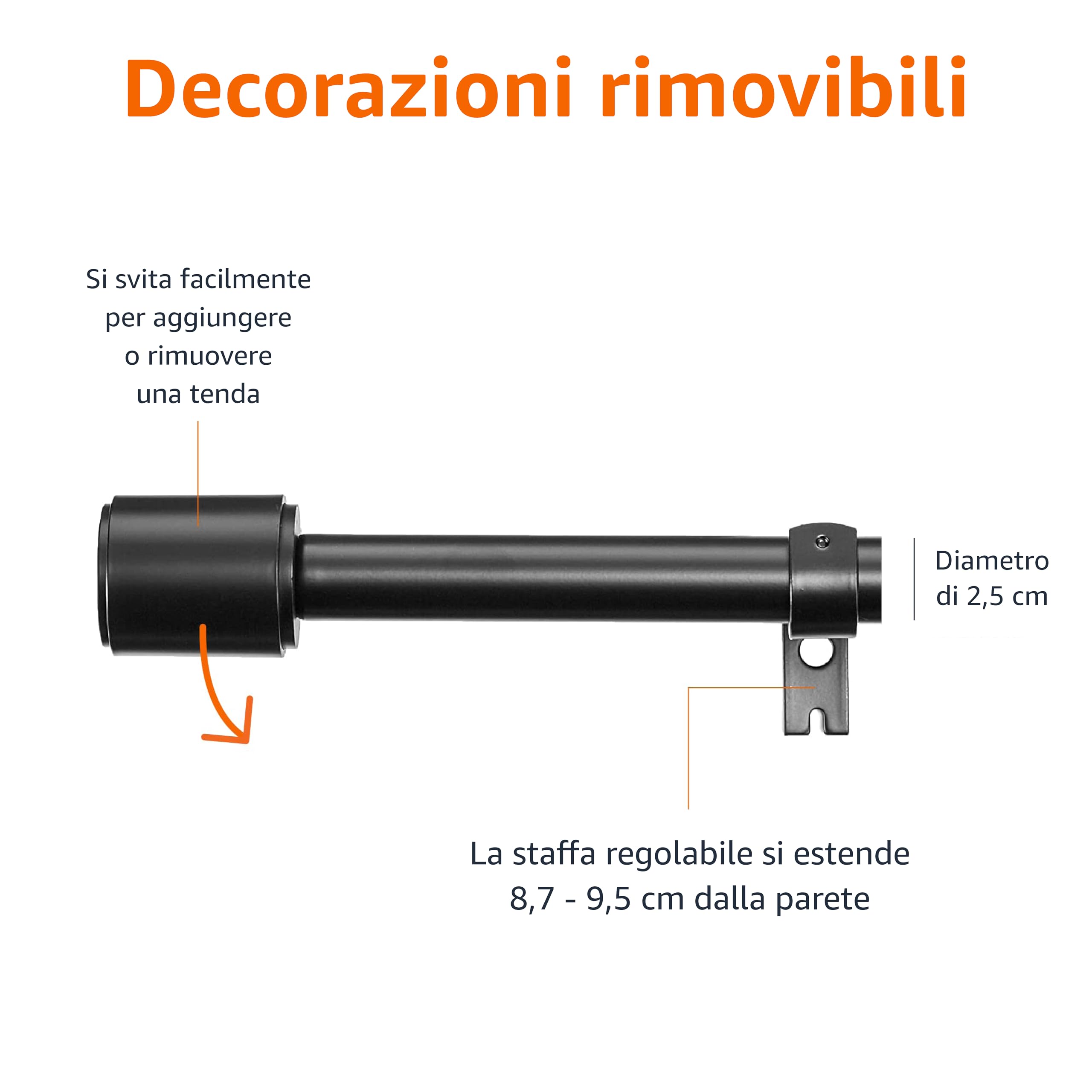 AmazonBasics bastone tenda estensibile 183-366 cm nero