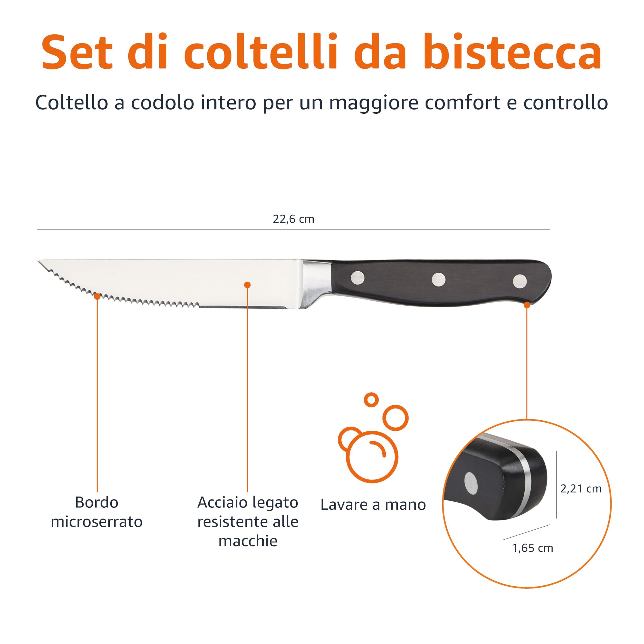 AmazonBasics Set Coltelli da Carne 8 Pezzi Acciaio