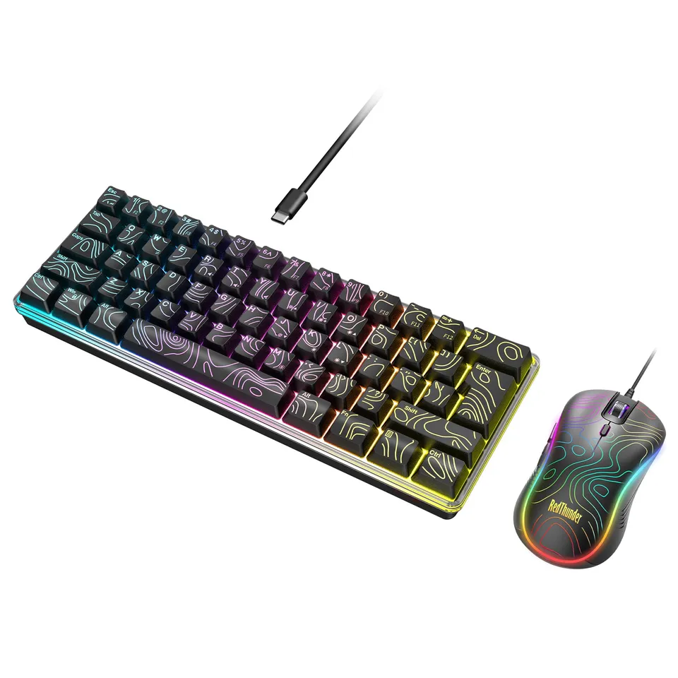 RedThunder Tastiera e Mouse Gaming 60% RGB 61 Tasti Nero