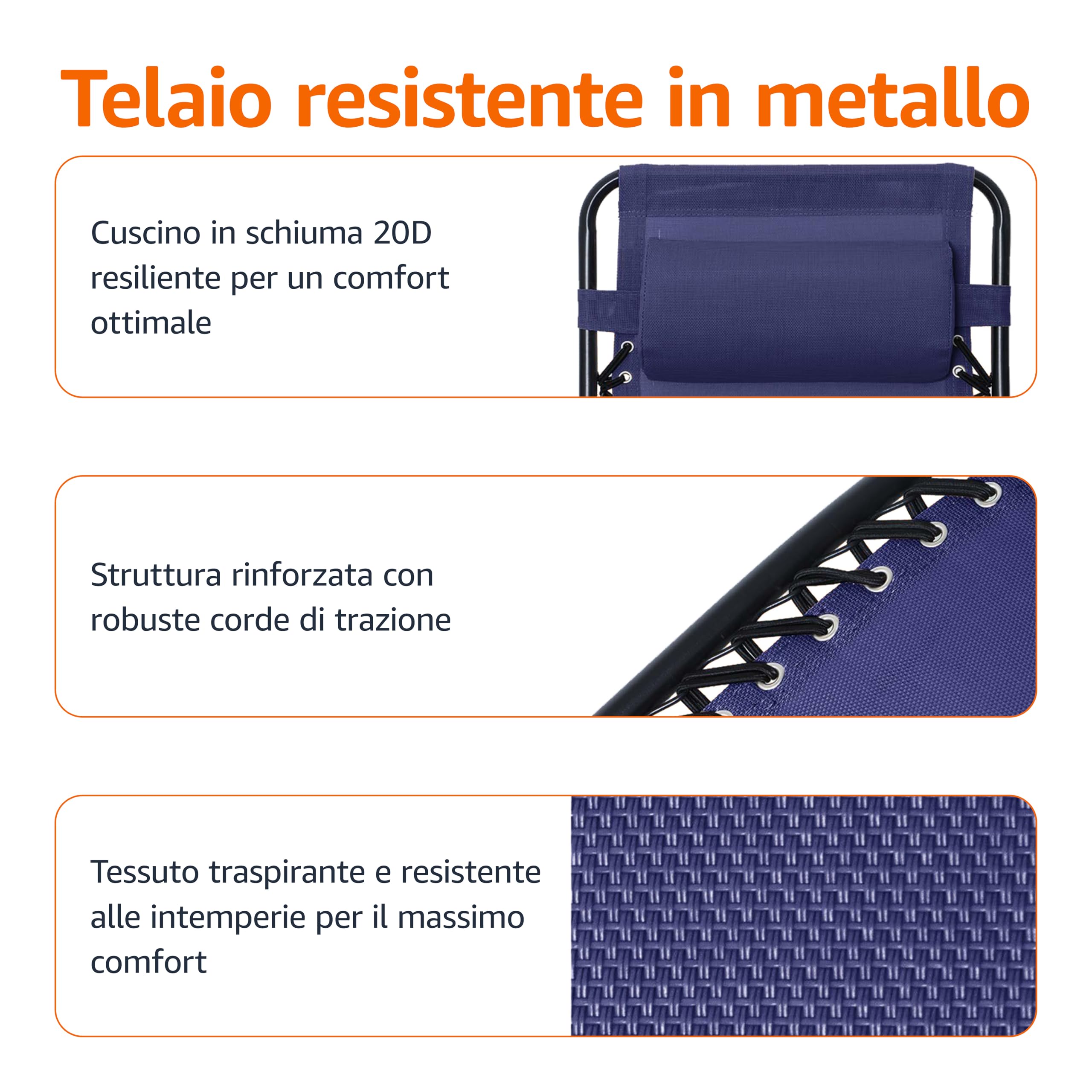Amazon Basics Sedia Gravità Zero Blu Reclinabile da Esterno 136 kg