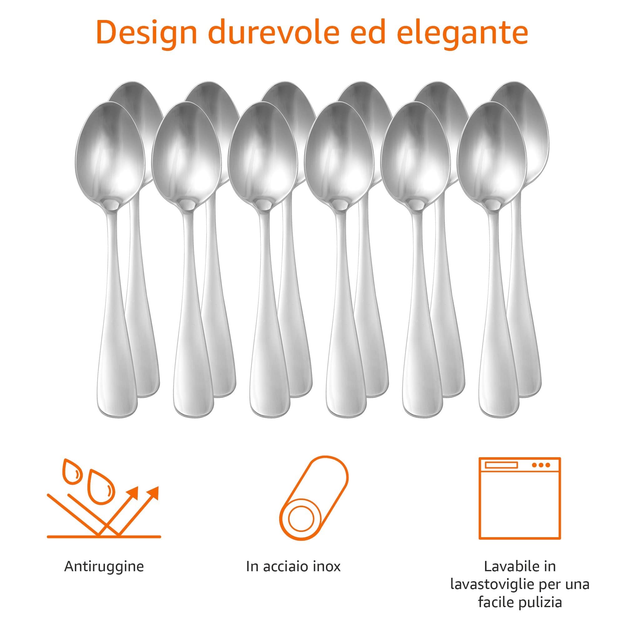 Amazon Basics Cucchiai Tavola Acciaio 12 Pezzi 20 cm