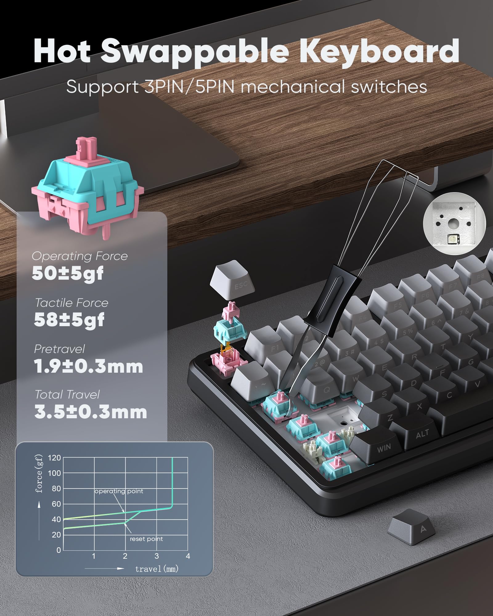 RedThunder K75 Pro 75% tastiera meccanica wireless nera RGB