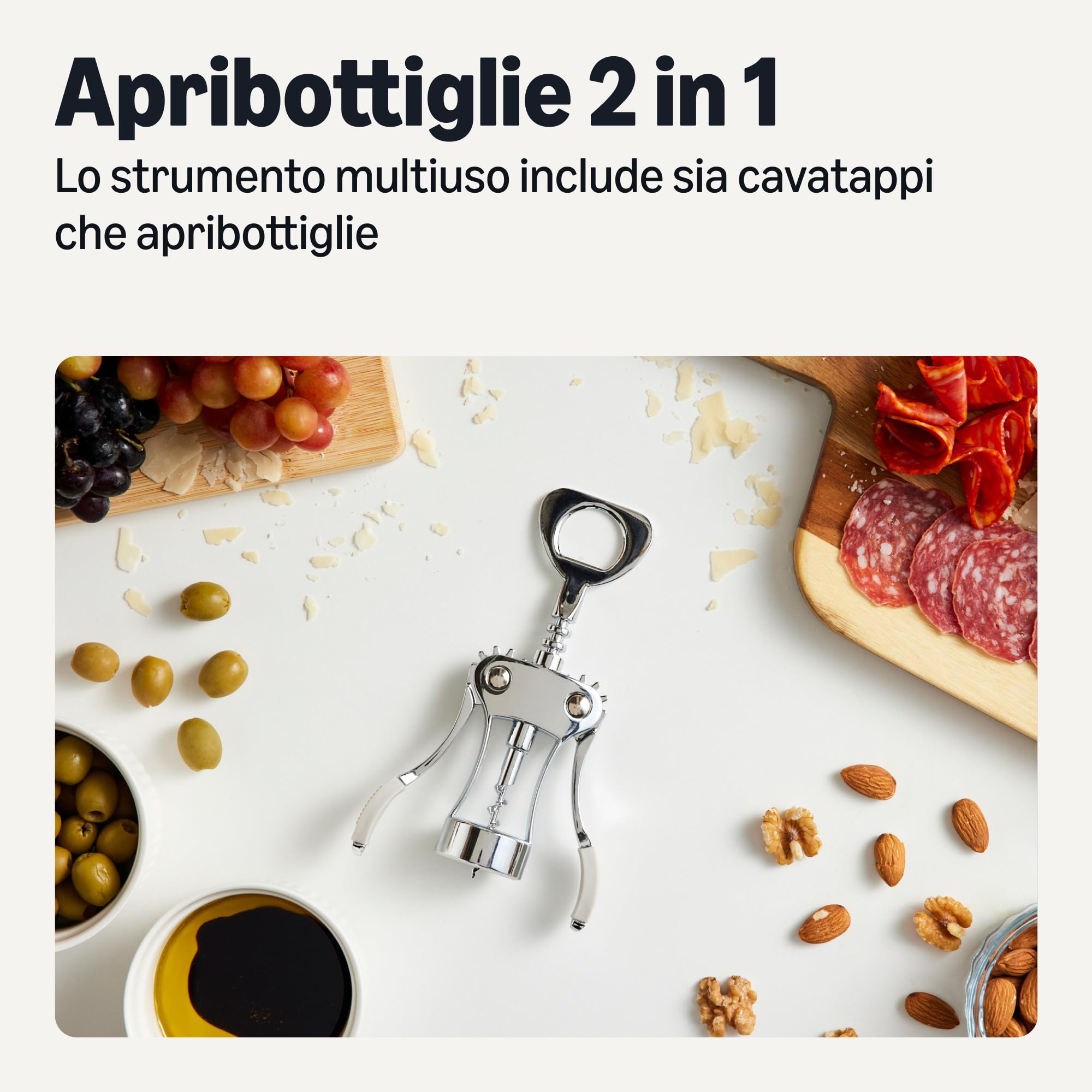 Amazon Basics Cavatappi Apribottiglie 2 in 1 Lega Zinco