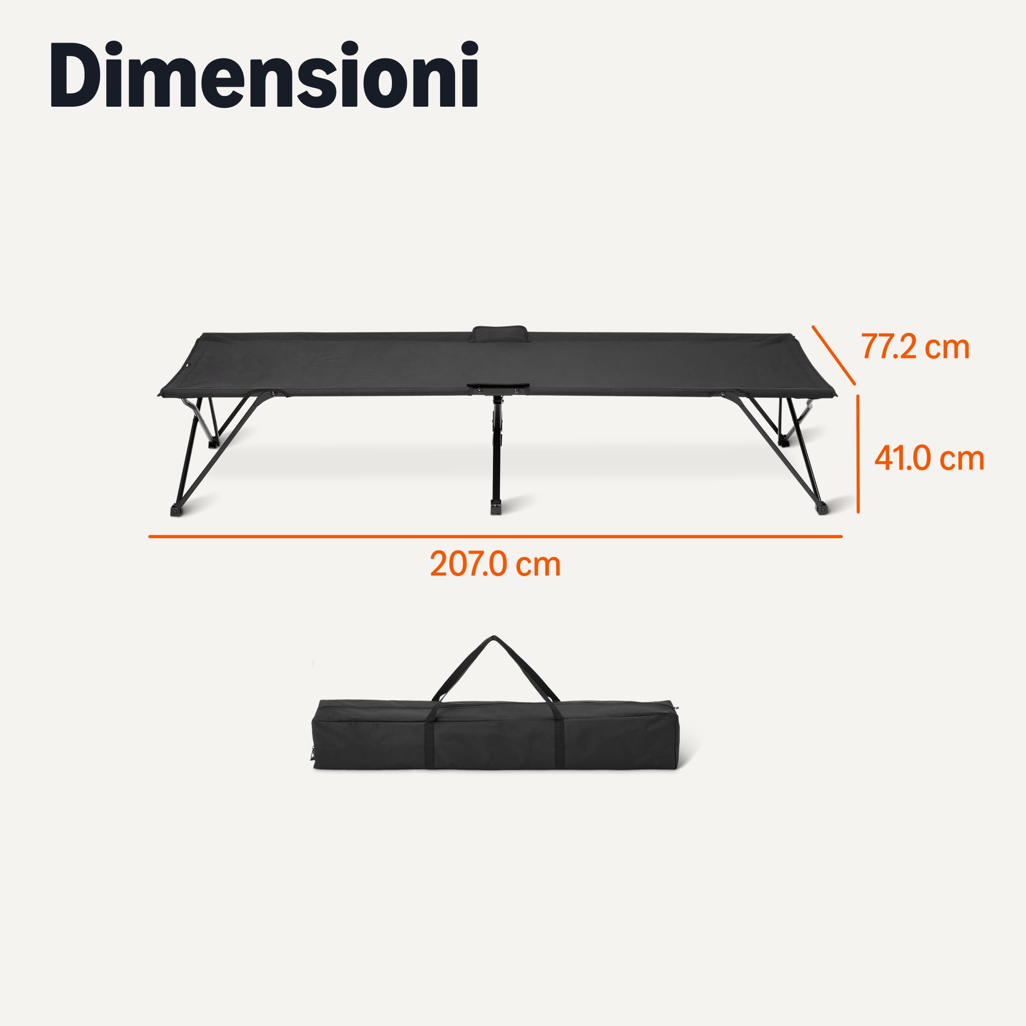 Amazon Basics letto da campeggio pieghevole nero 205 cm acciaio