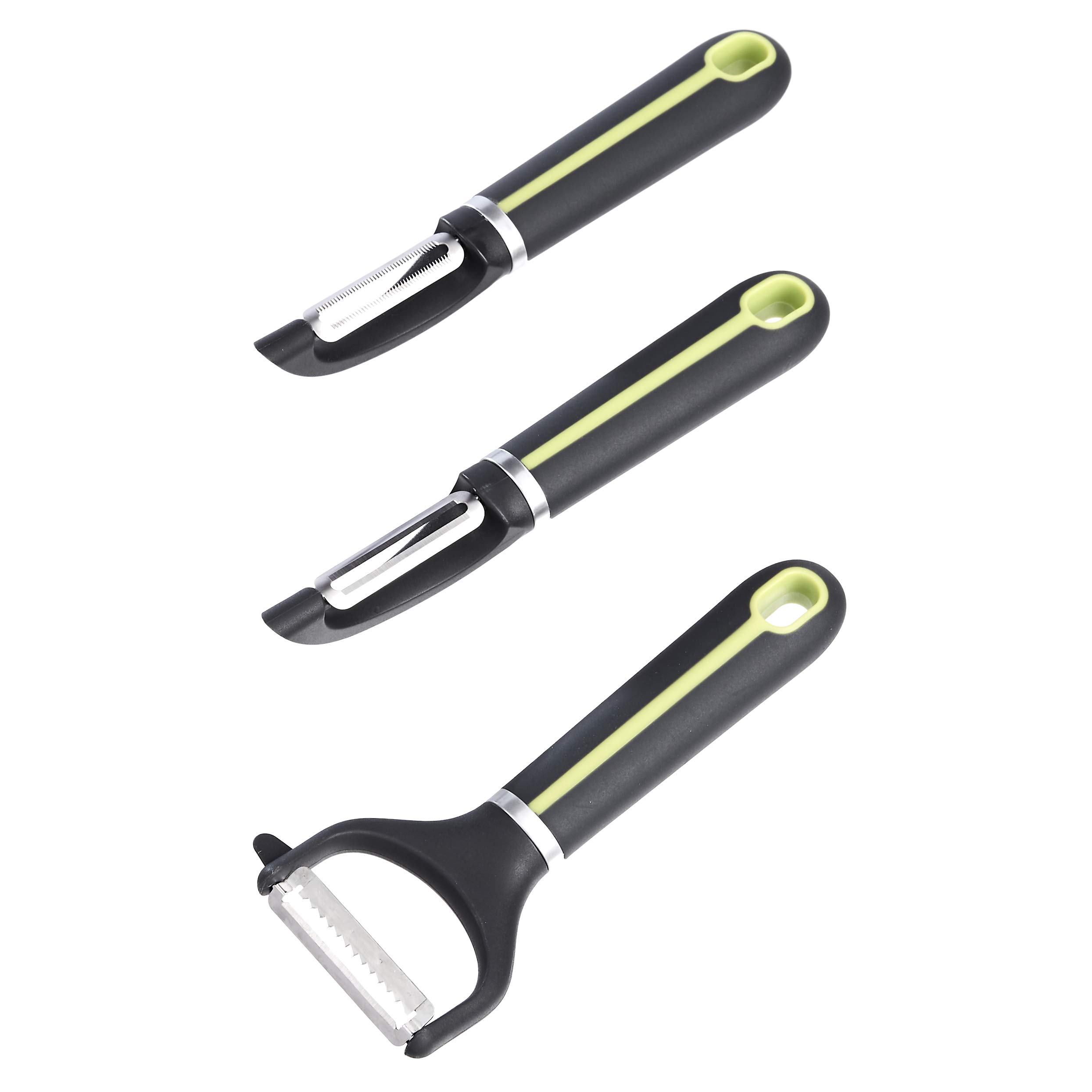 AmazonBasics Set 3 Pelaverdure Acciaio Inox Nero Verde Julienne