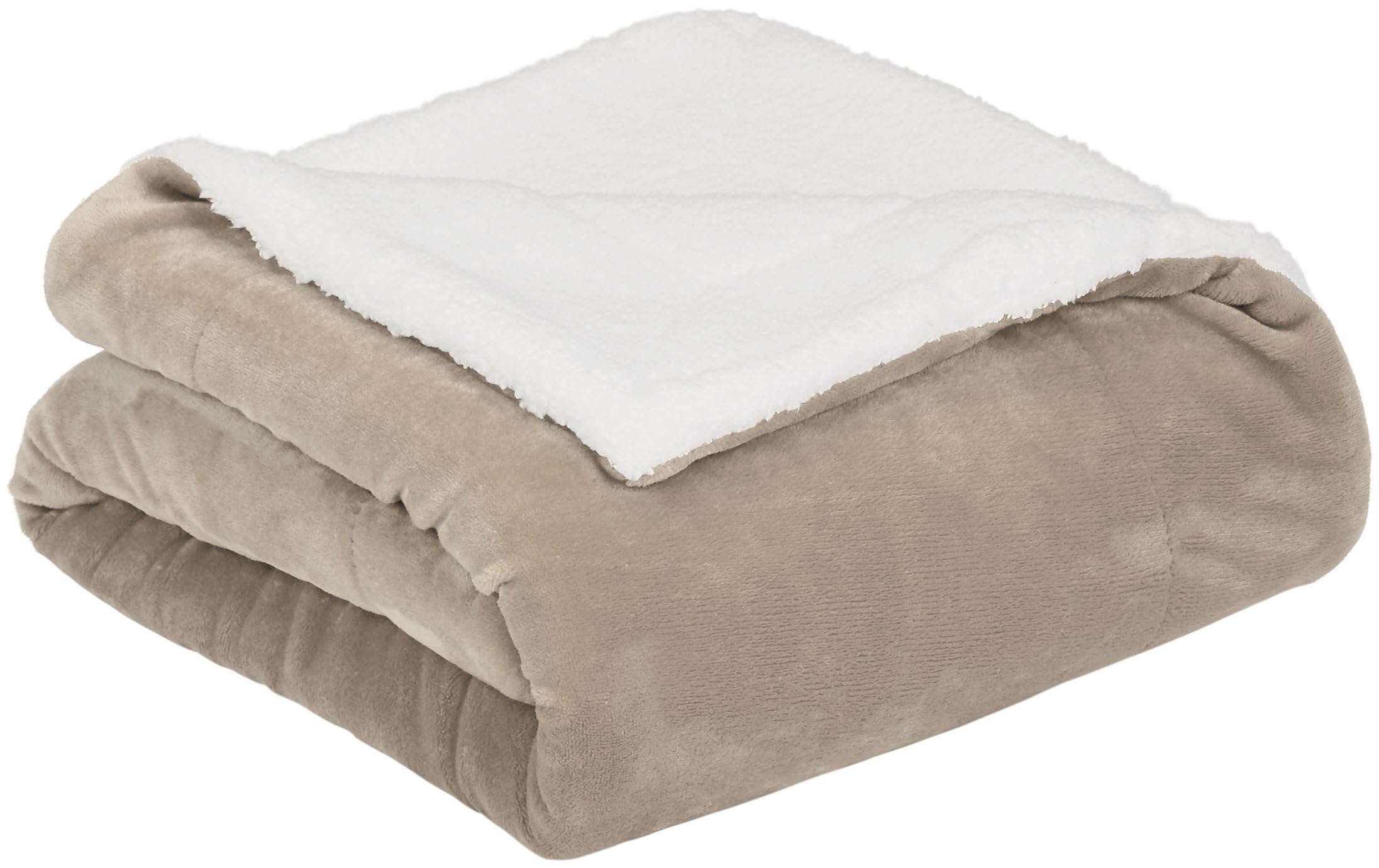 AmazonBasics Plaid Copriletto Sherpa 220x240 Tortora Morbido
