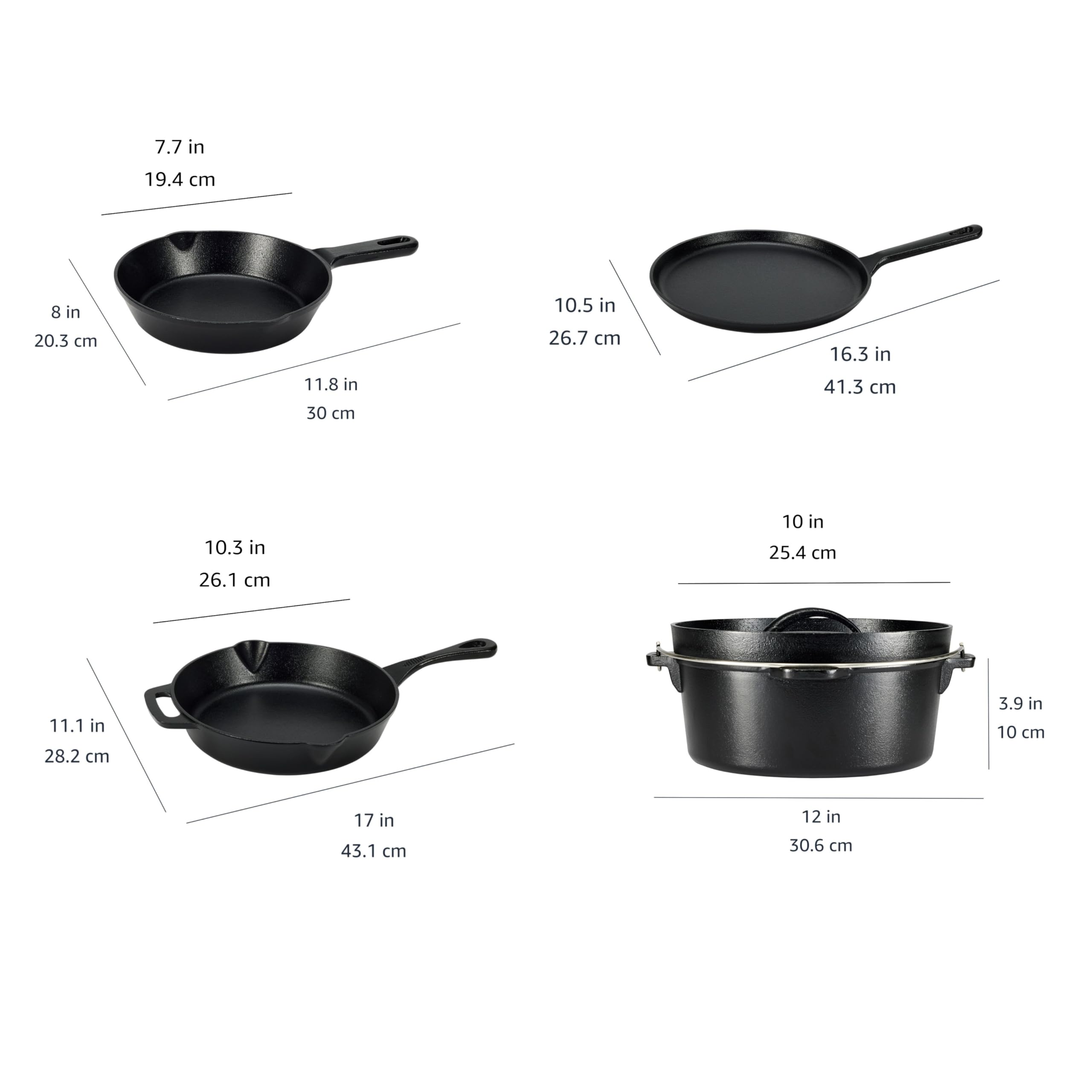 AmazonBasics Batteria Cucina Ghisa 5 Pezzi Nera