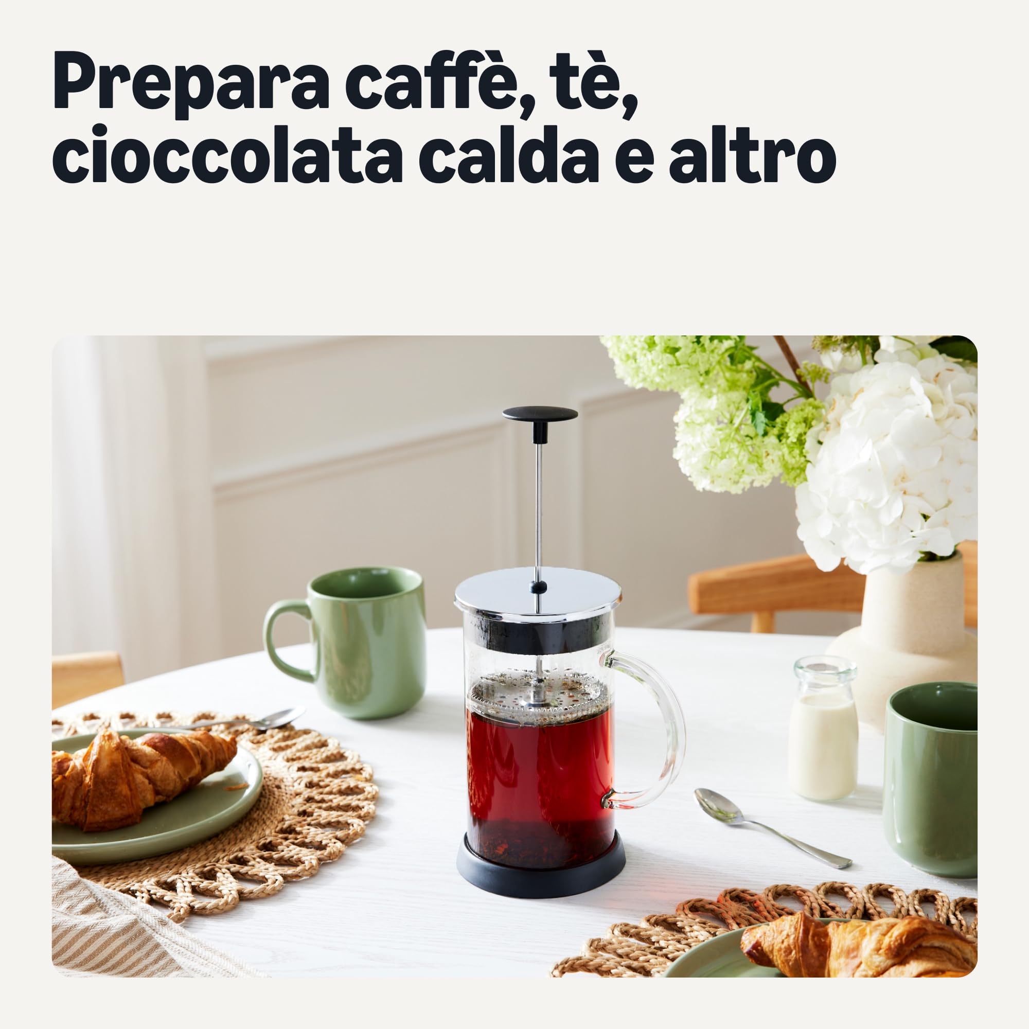 Amazon Basics caffettiera stantuffo vetro 1L 6 tazze