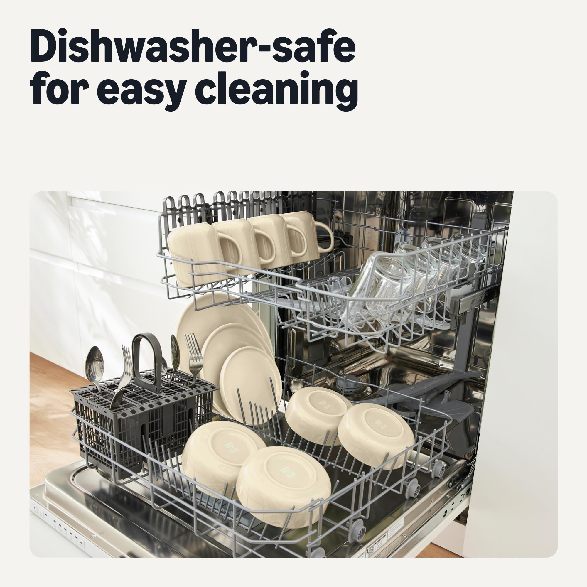 Amazon Basics Servizio da Tavola Gres 12 Pezzi 4 Coperti Avorio
