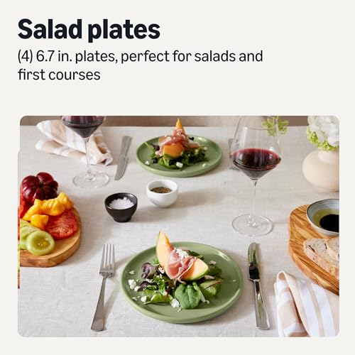 AmazonBasics Piatti Insalata 21 cm Verde Oliva Set 4 Pezzi Gres