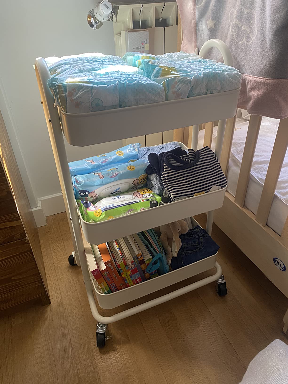 Amazon Basics Carrello 3 Ripiani con Ruote Bianco Cucina