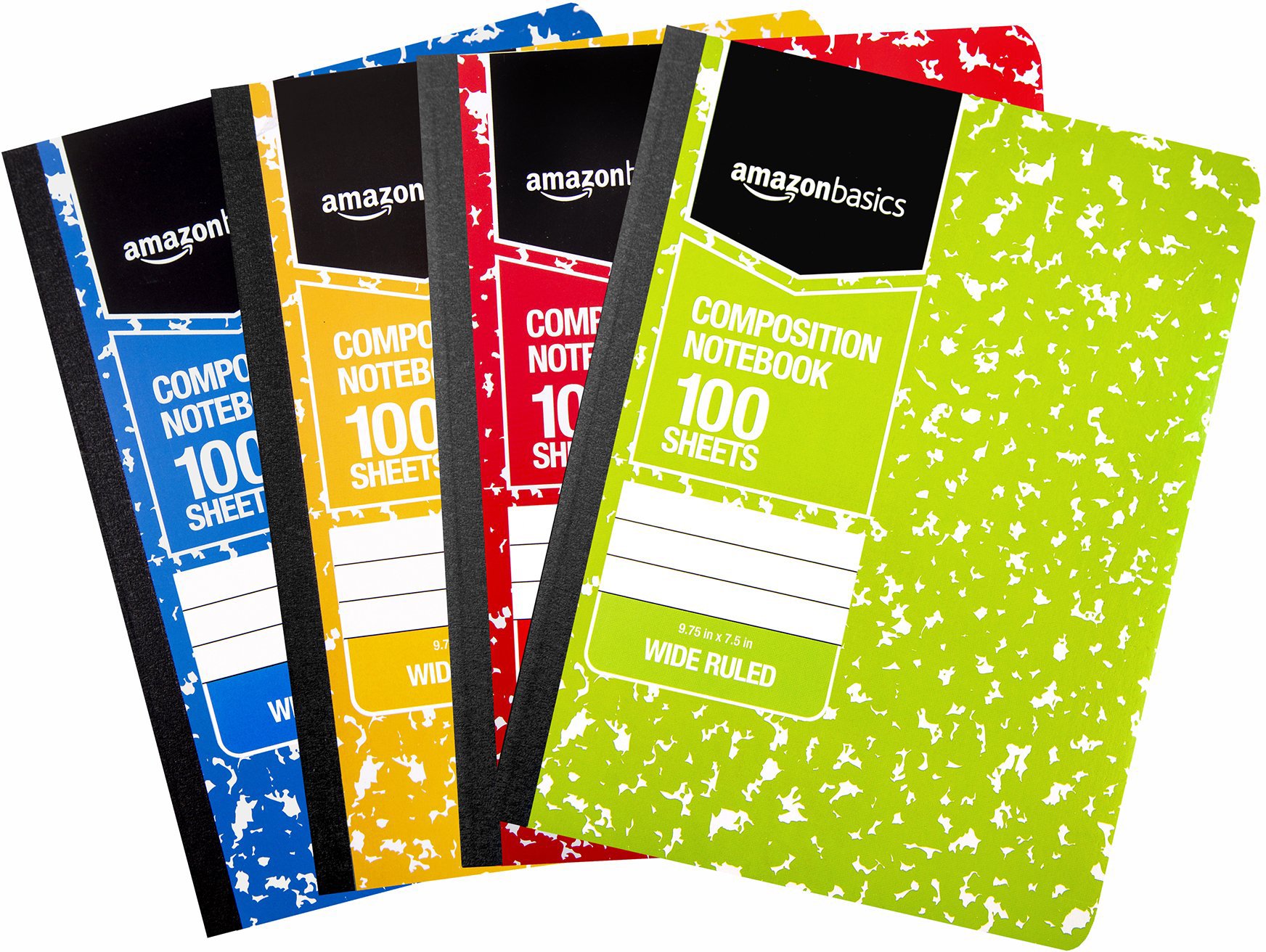 AmazonBasics Quaderno a Righe 100 Fogli 4 Pezzi Marmorizzato