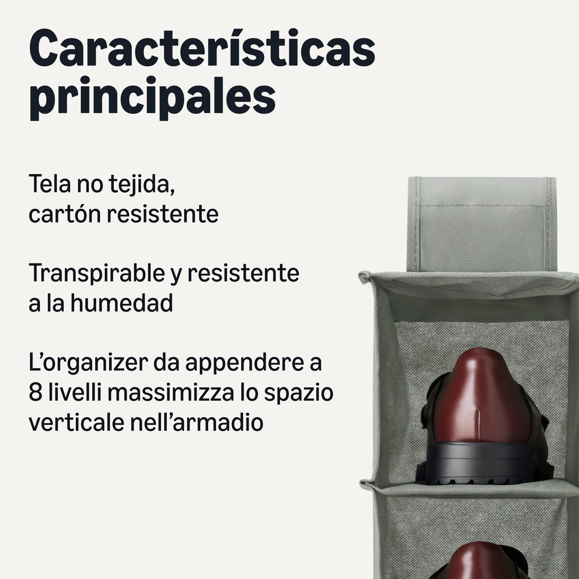 AmazonBasics Scarpiera Appesa 8 Ripiani Tessuto Grigio Scuro