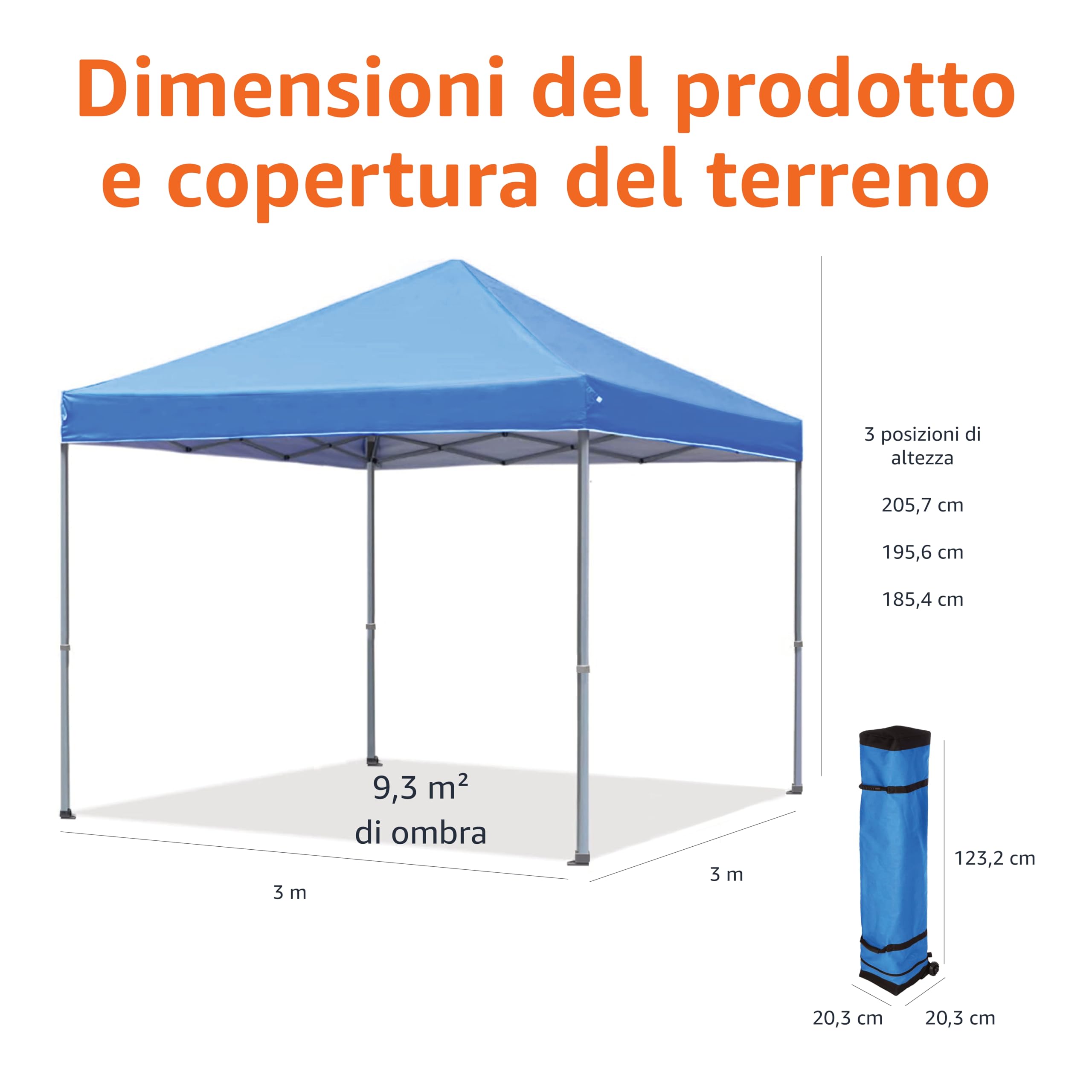 Amazon Basics Gazebo Pieghevole 3x3 m Blu con Ruote