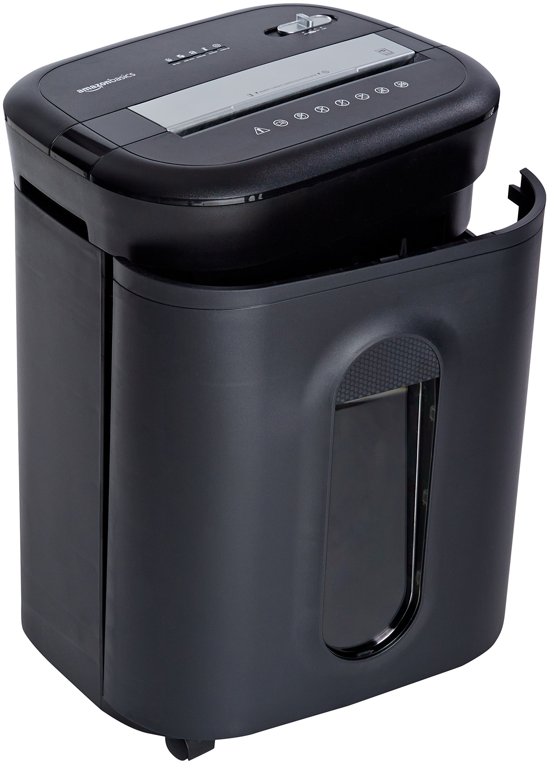 Amazon Basics Distruggidocumenti 15 Fogli P-4 Nero 22,7L con Ruote