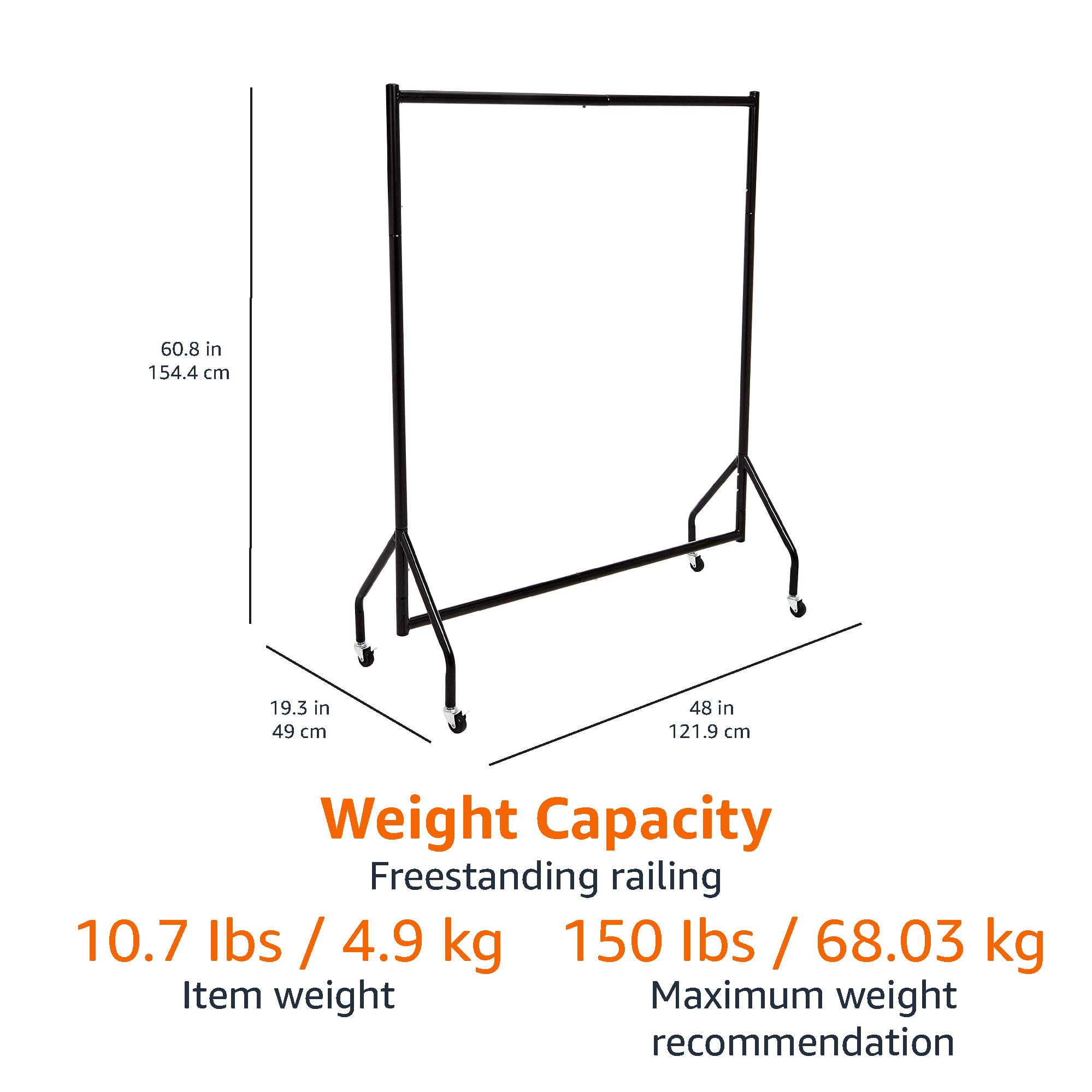 Amazon Basics Stand Appendiabiti 1,21 x 1,52 m Nero Acciaio