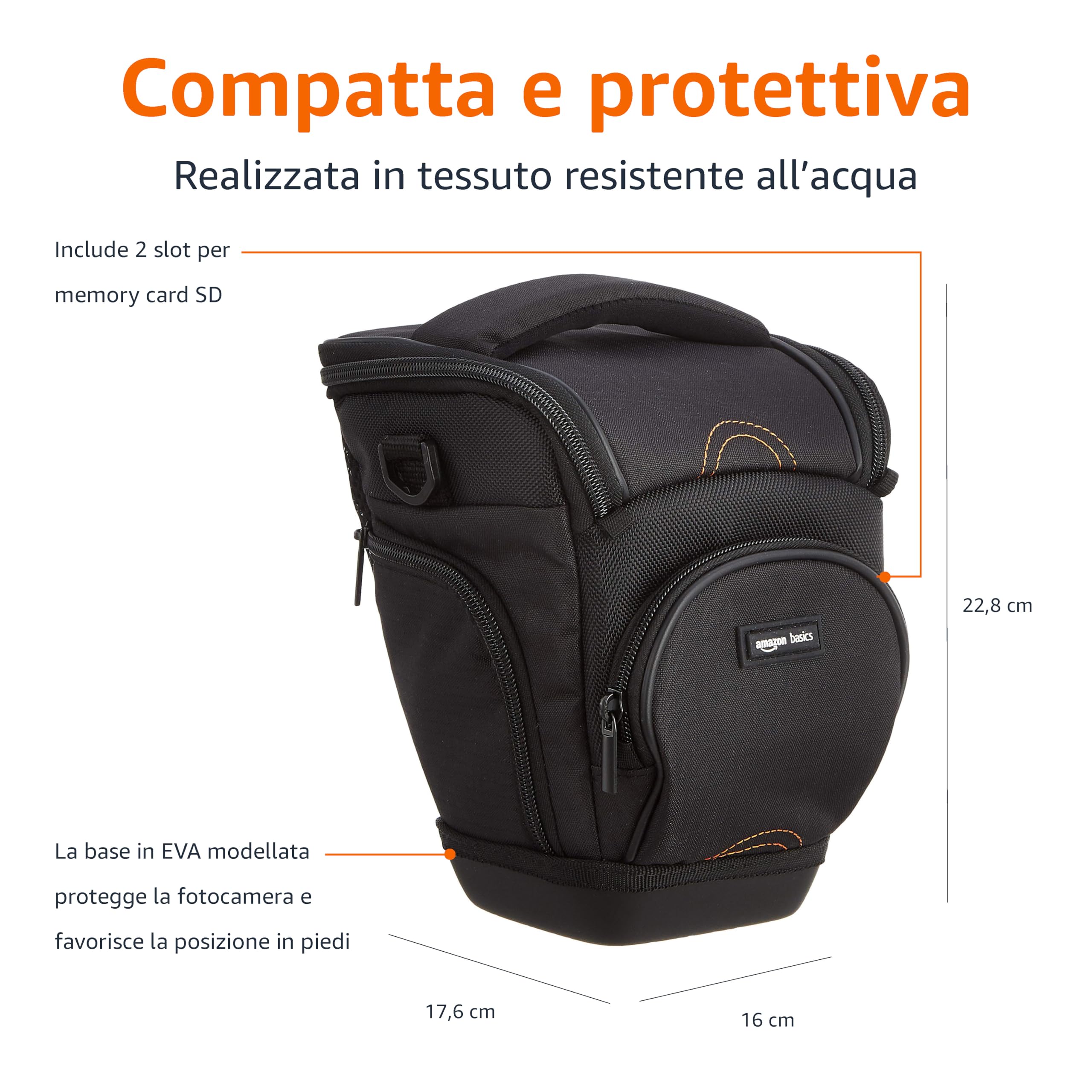Amazon Basics Borsa Fotocamera SLR Fondina Nera Impermeabile