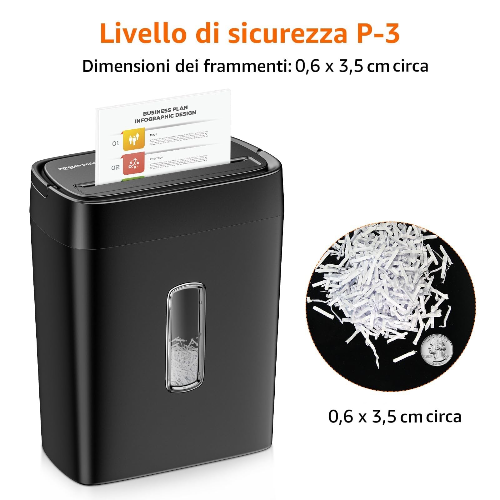 Amazon Basics Distruggidocumenti 12 Fogli Taglio Incrociato