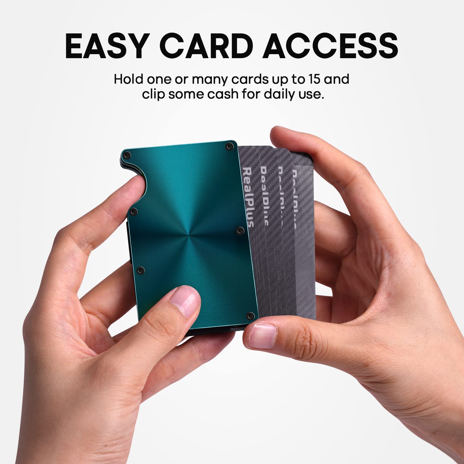 RealPlus Porta carte metallico RFID blu pavone 12 carte
