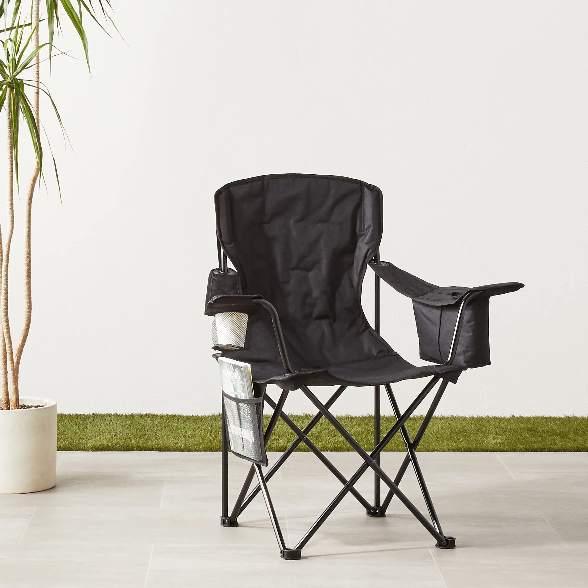 AmazonBasics Sedia da Campeggio Normale Nera con Tasca Termica