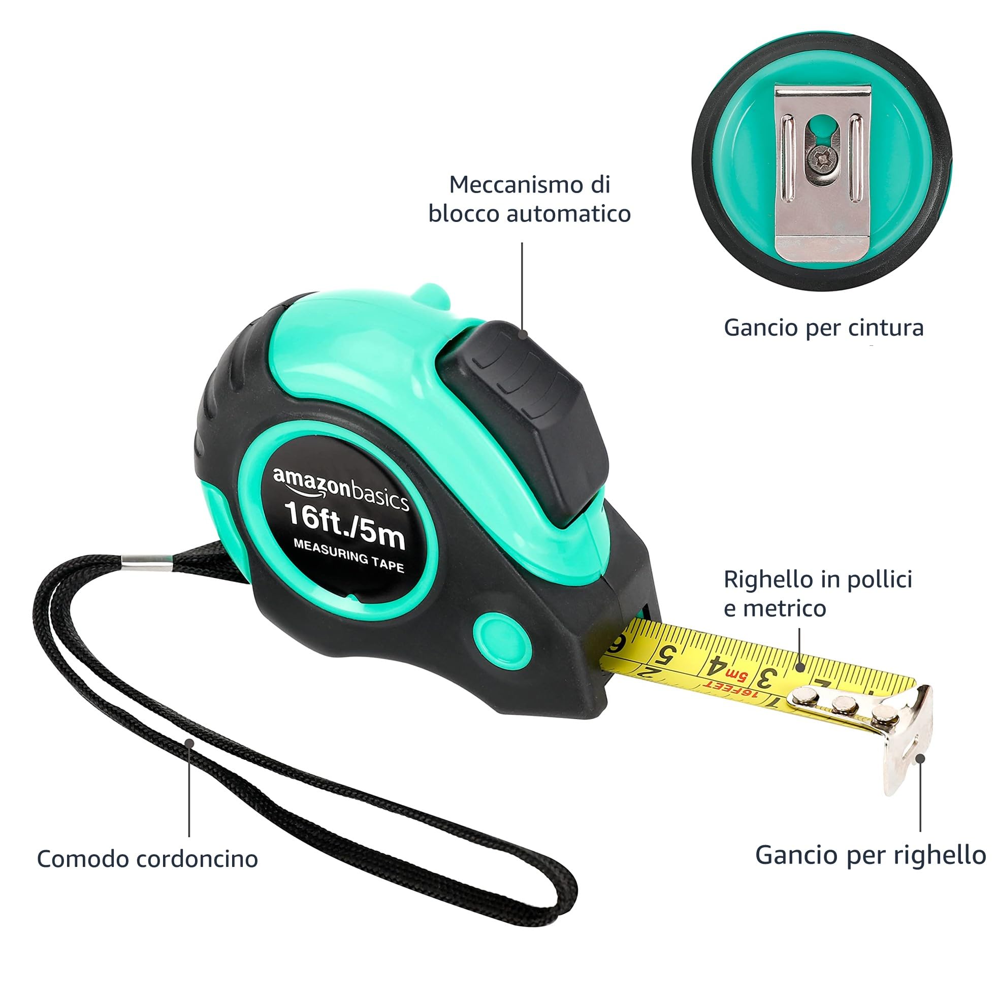Amazon Basics metro a nastro 5 m turchese 1,9 cm