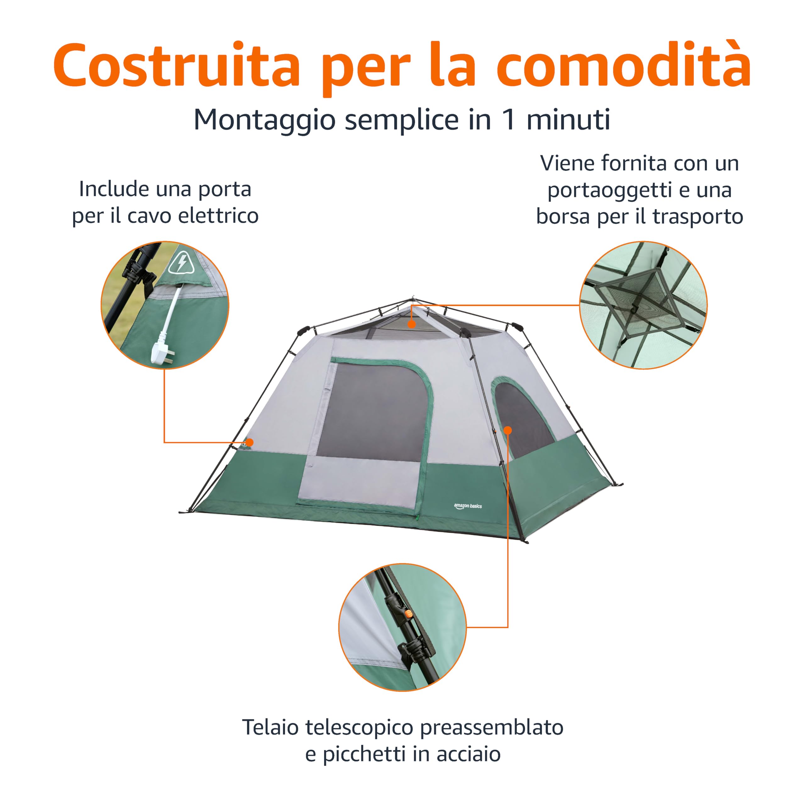 AmazonBasics Tenda Campeggio Istantanea 6 Persone